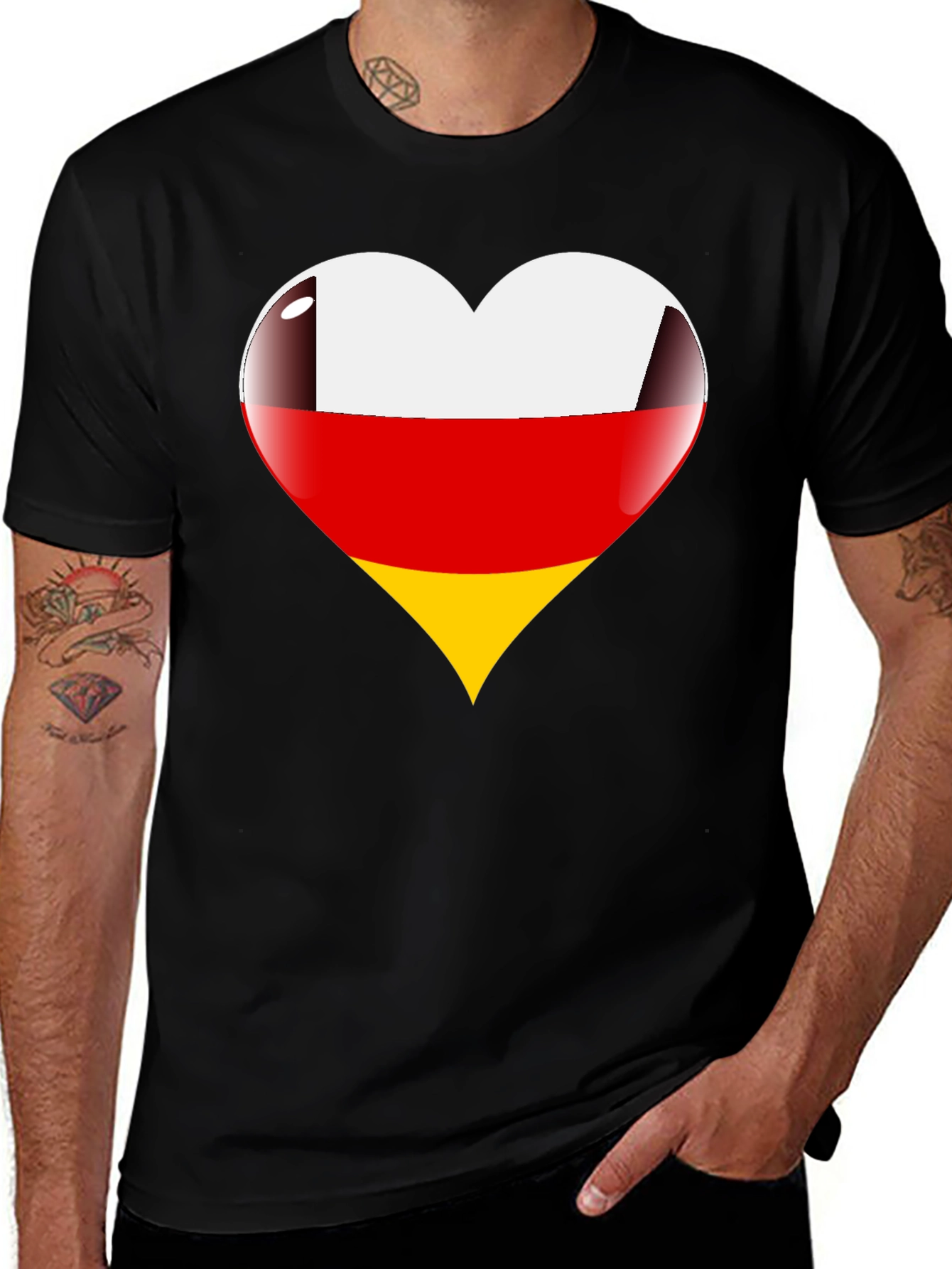Germany Flag Heart Graphic Tee - Black T-Shirt