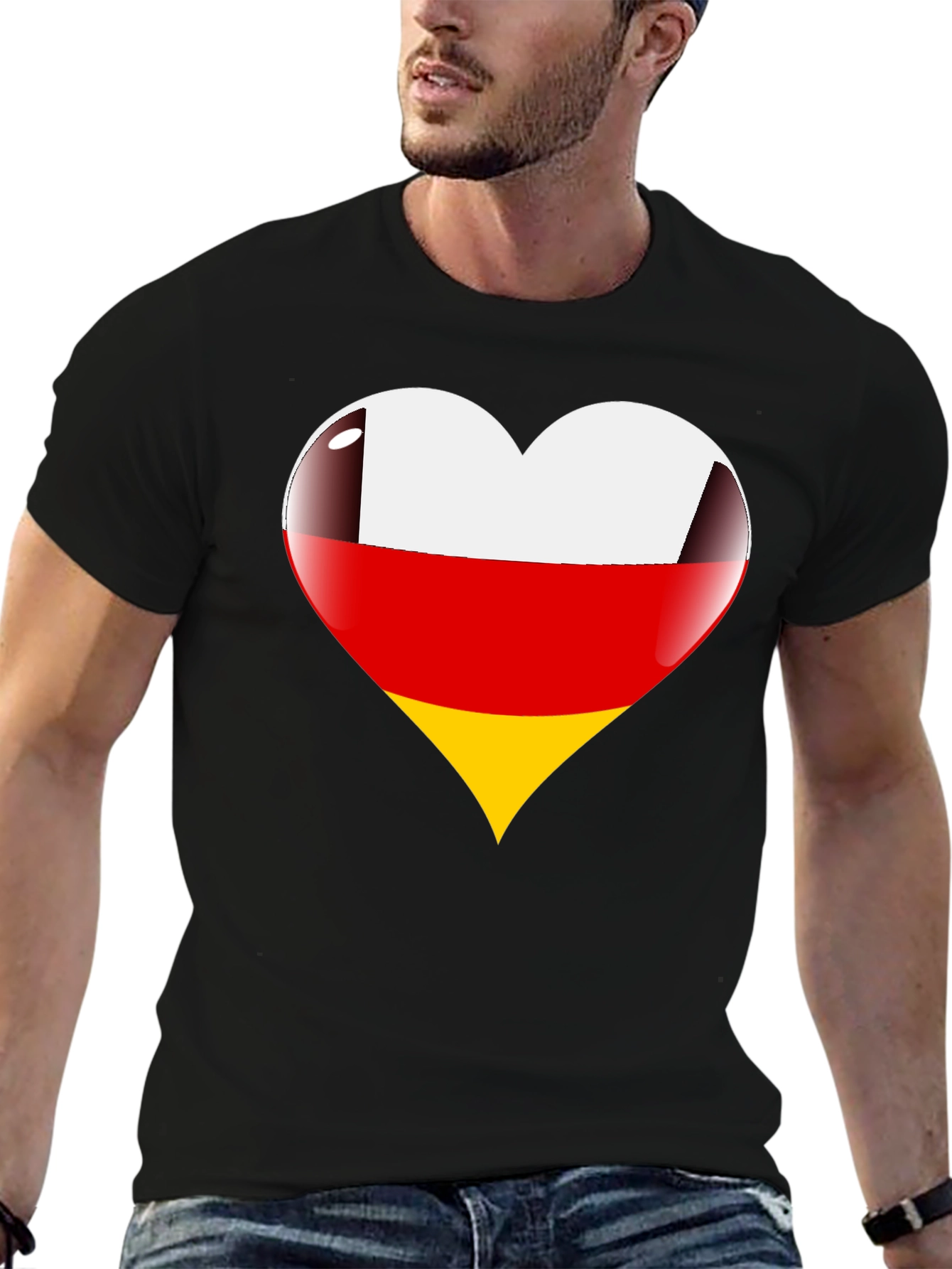 Germany Flag Heart Graphic Tee - Black T-Shirt
