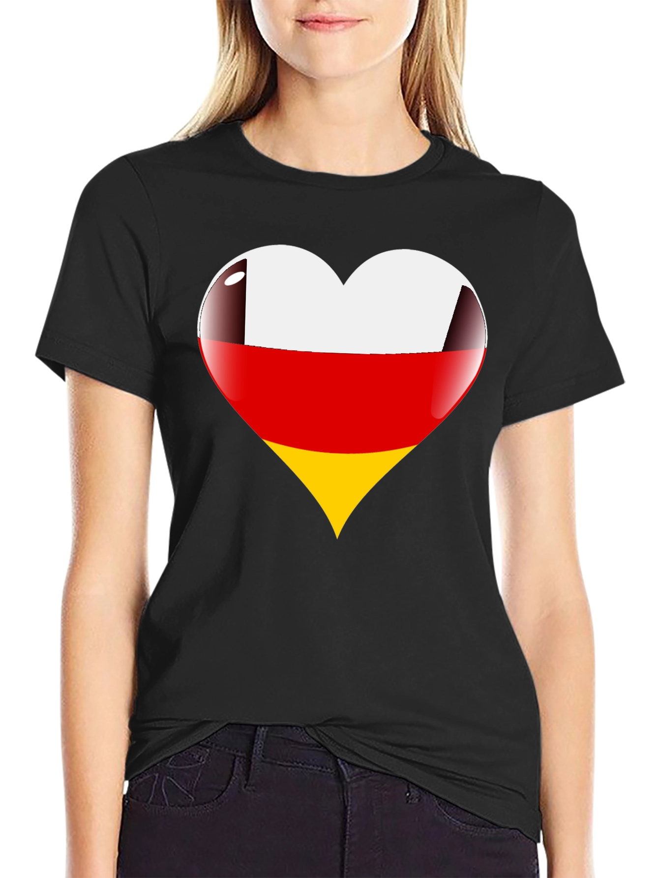 Germany Flag Heart Graphic Tee - Black T-Shirt