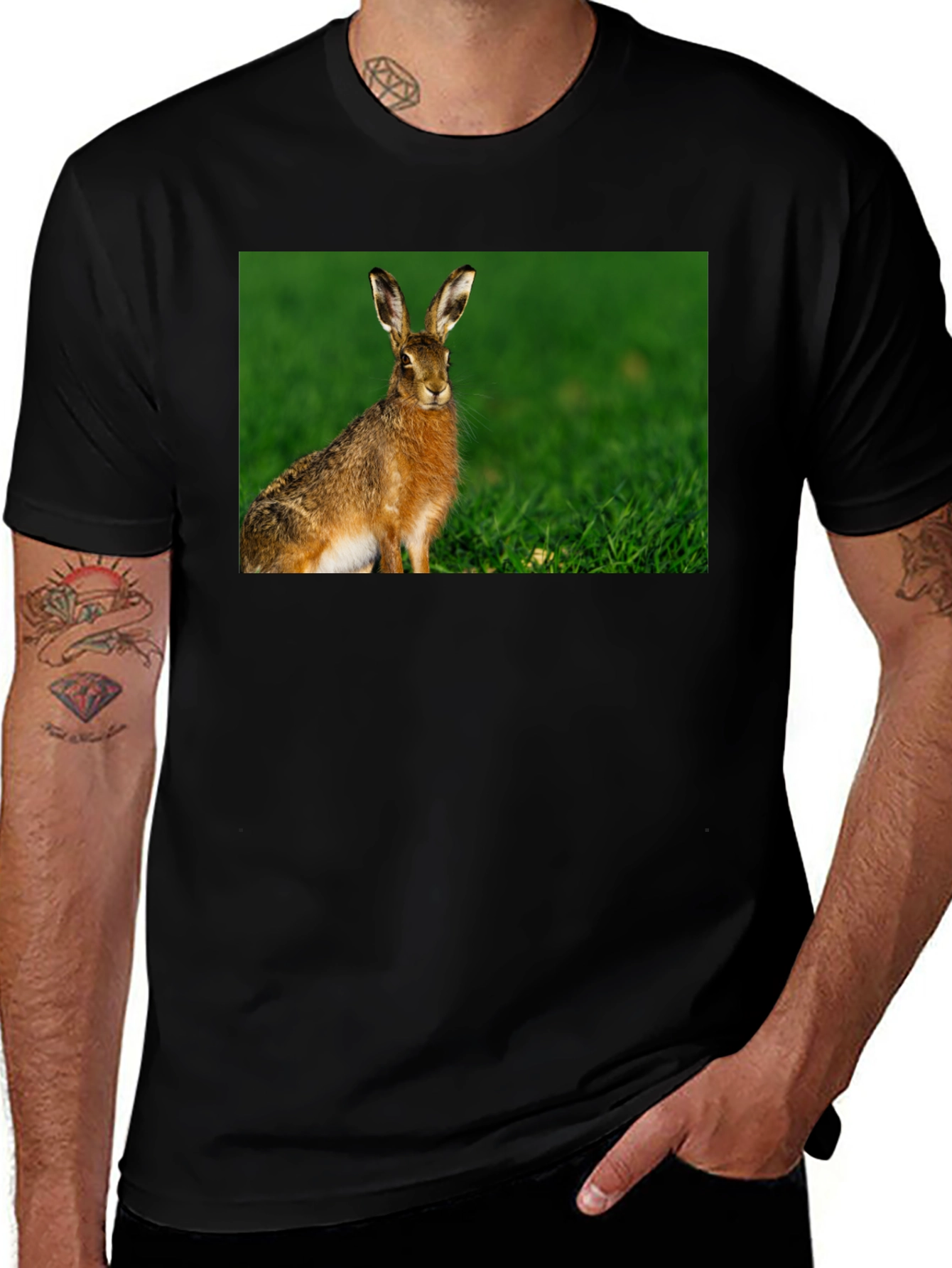 Hare Graphic Black Tee - Nature Lovers Shirt