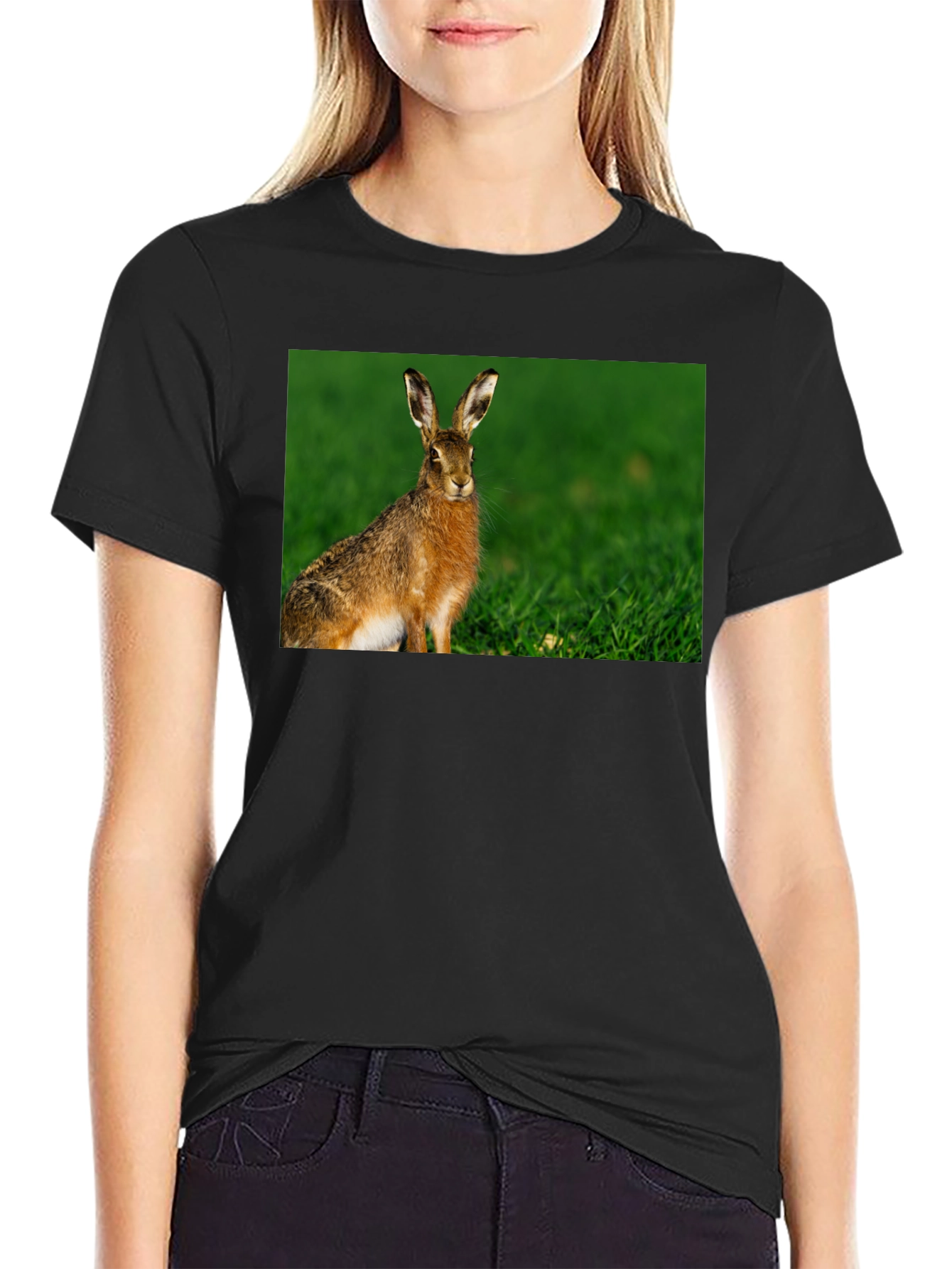 Hare Graphic Black Tee - Nature Lovers Shirt
