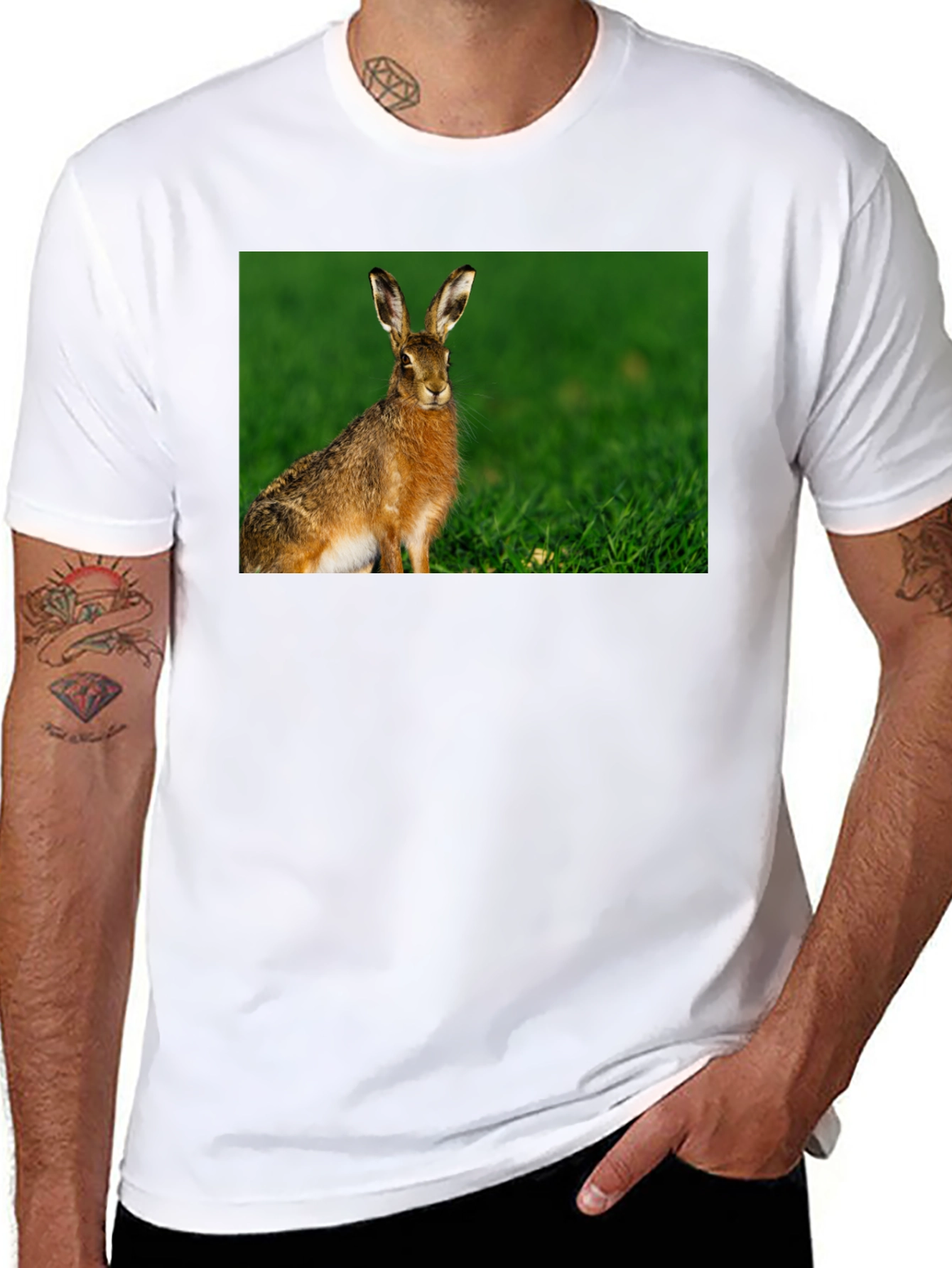 Hare Graphic Black Tee - Nature Lovers Shirt