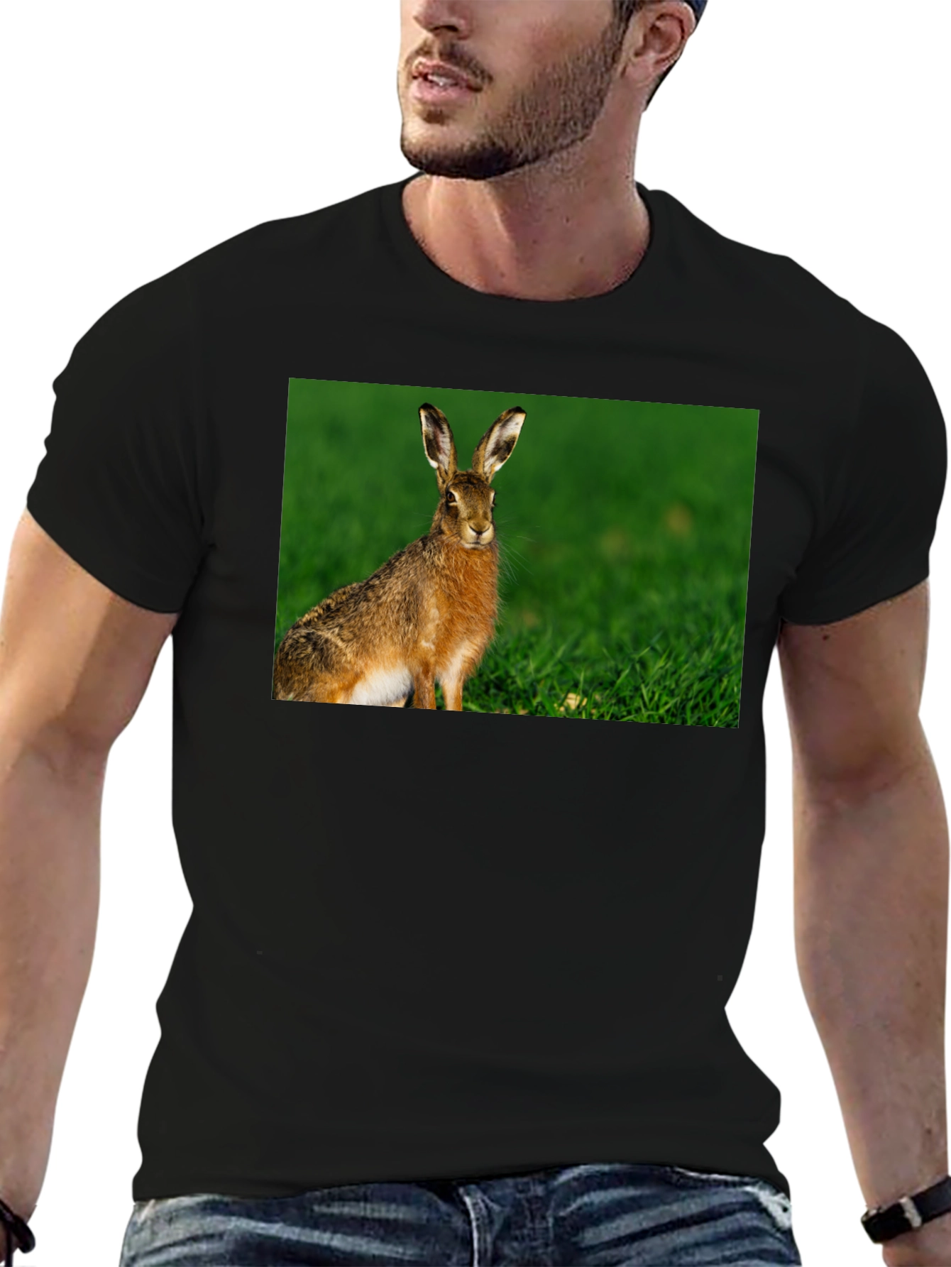 Hare Graphic Black Tee - Nature Lovers Shirt