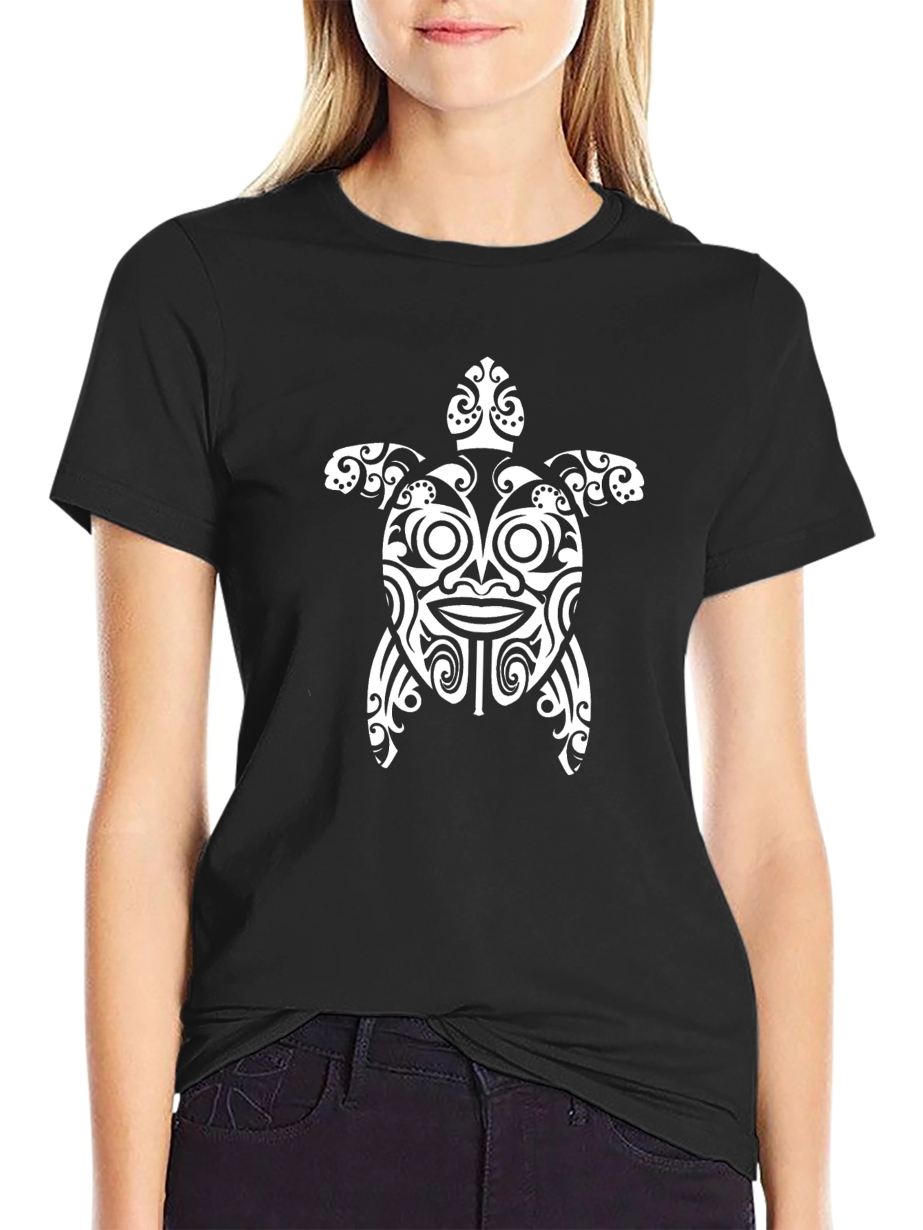 Turtle Tribal Design T-Shirt - Black