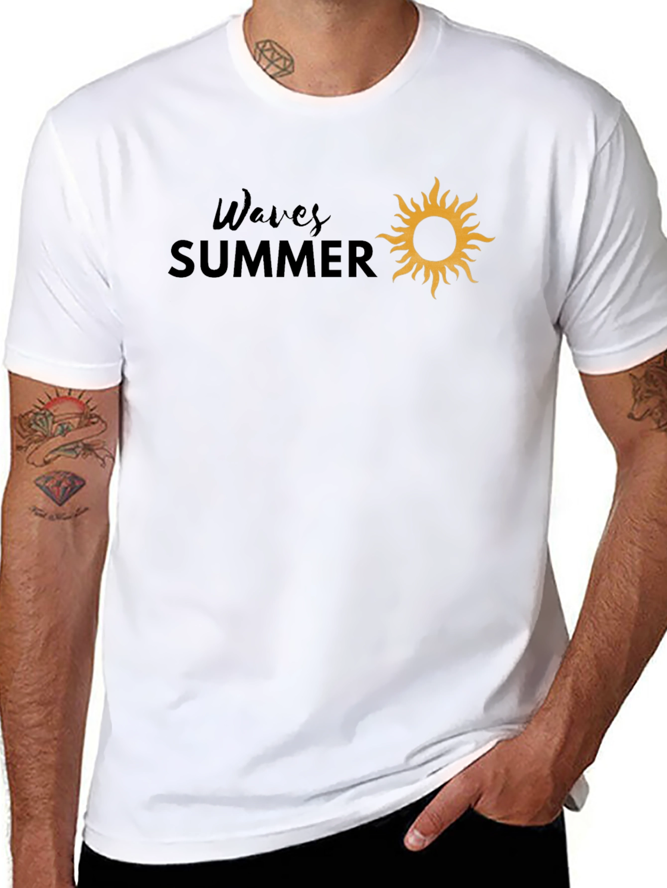 Waves Summer Graphic Tee - Black Cotton T-Shirt