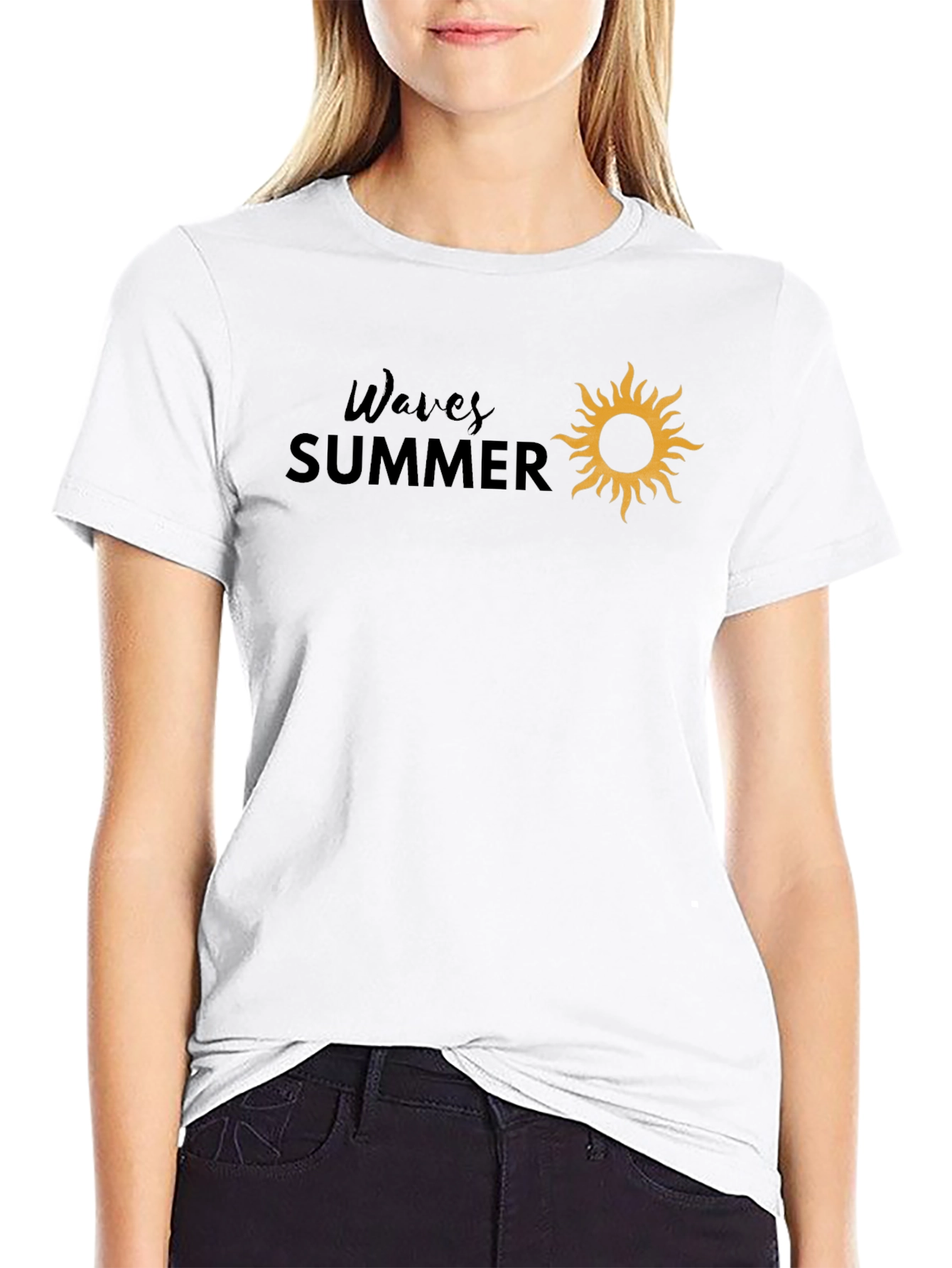 Waves Summer Graphic Tee - Black Cotton T-Shirt