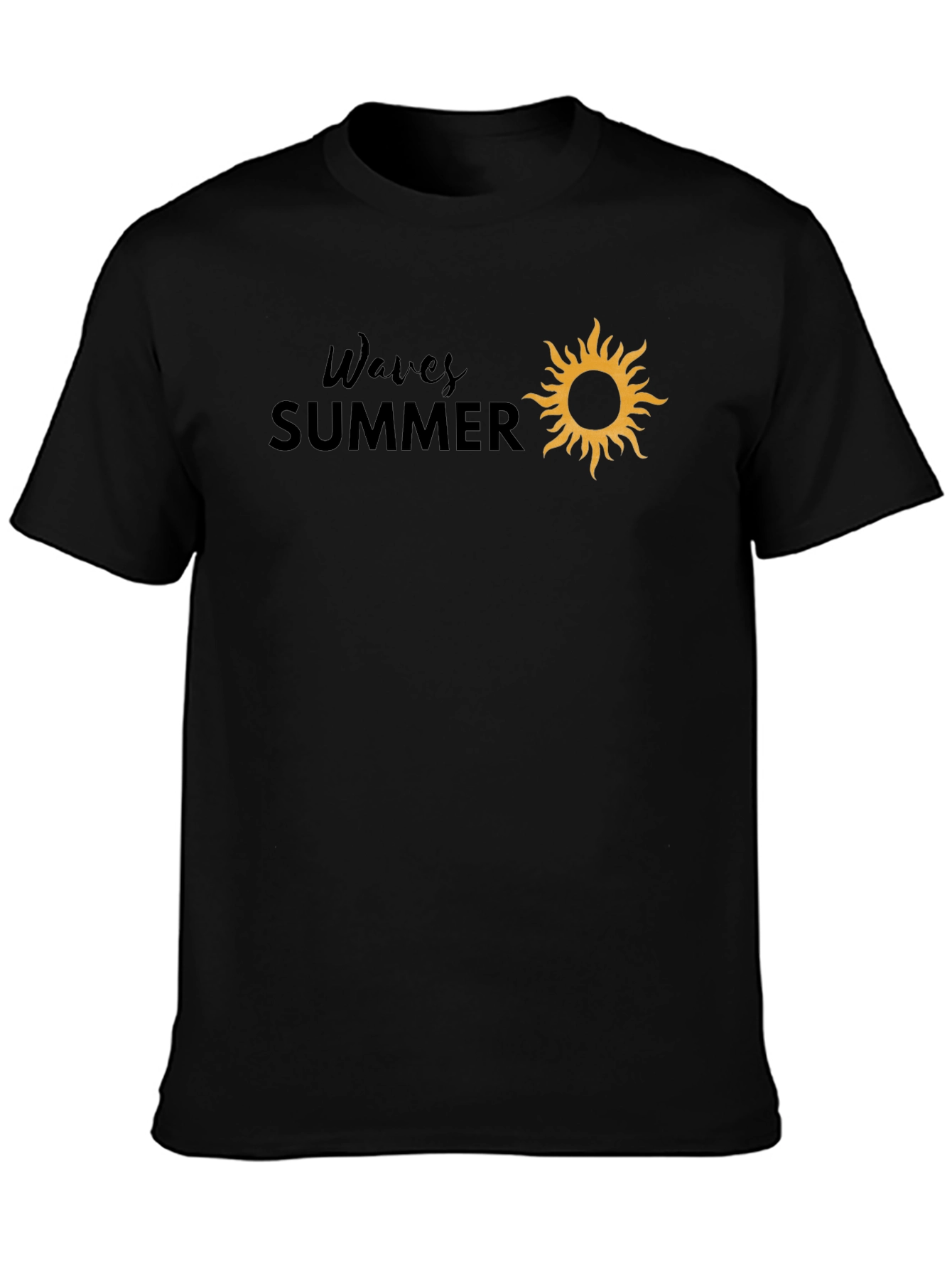 Waves Summer Graphic Tee - Black Cotton T-Shirt