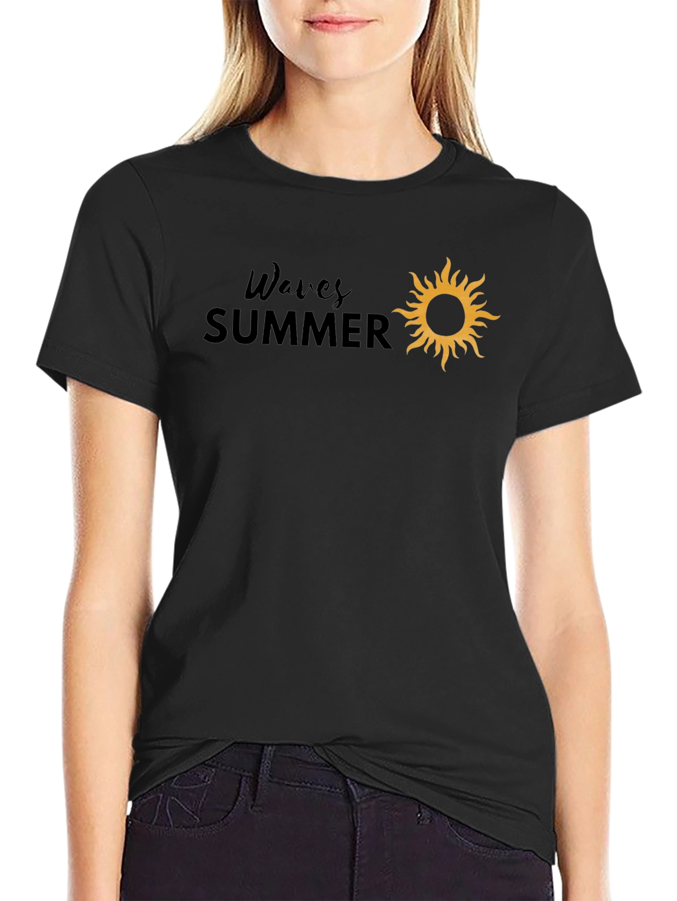 Waves Summer Graphic Tee - Black Cotton T-Shirt
