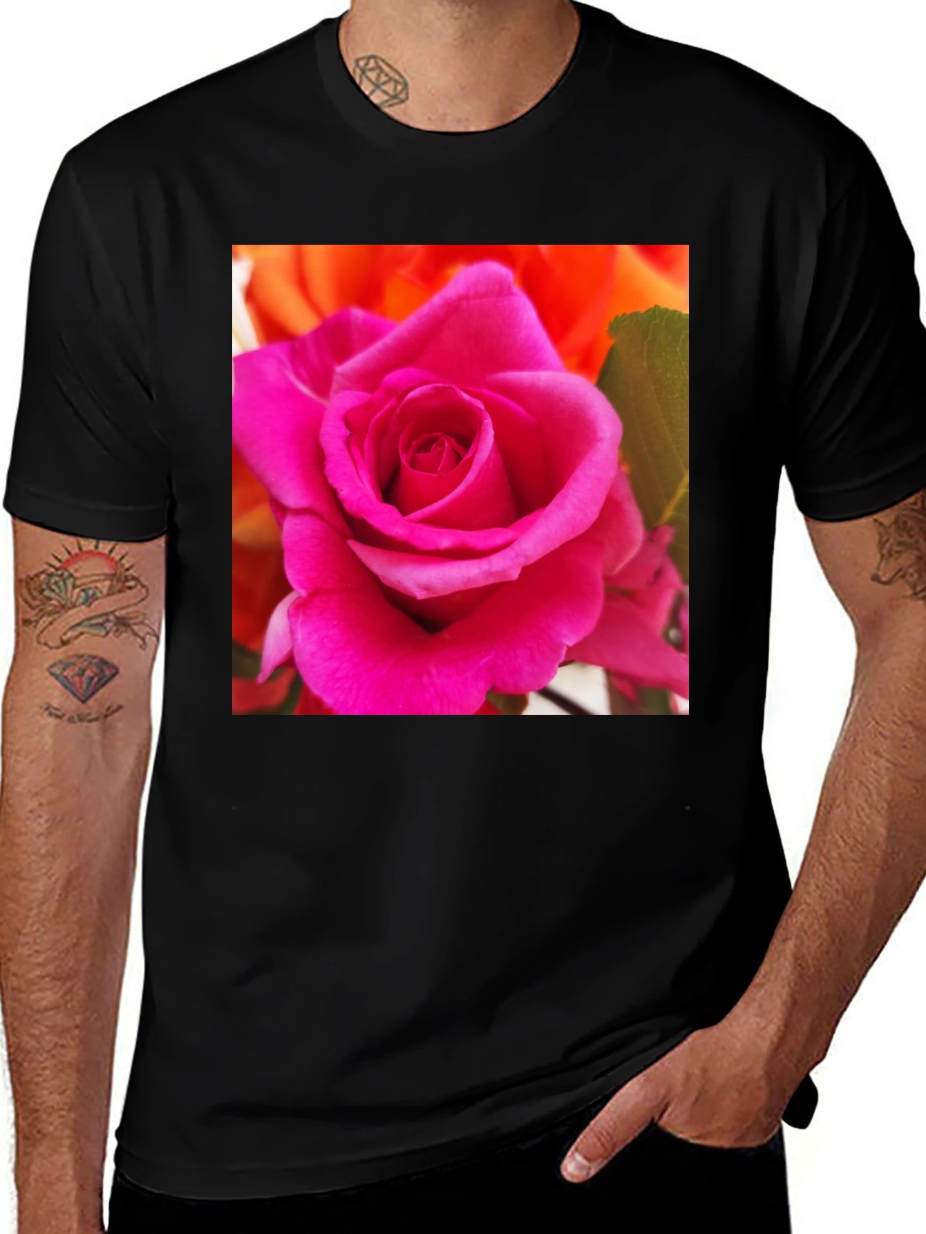 Floral Rose Graphic Tee - Modern Black T-Shirt