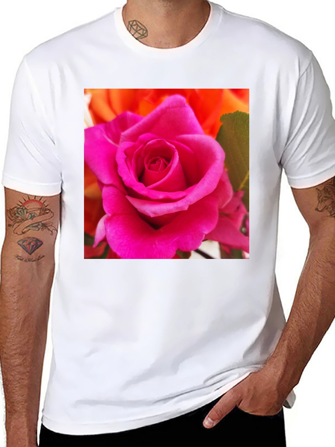 Floral Rose Graphic Tee - Modern Black T-Shirt