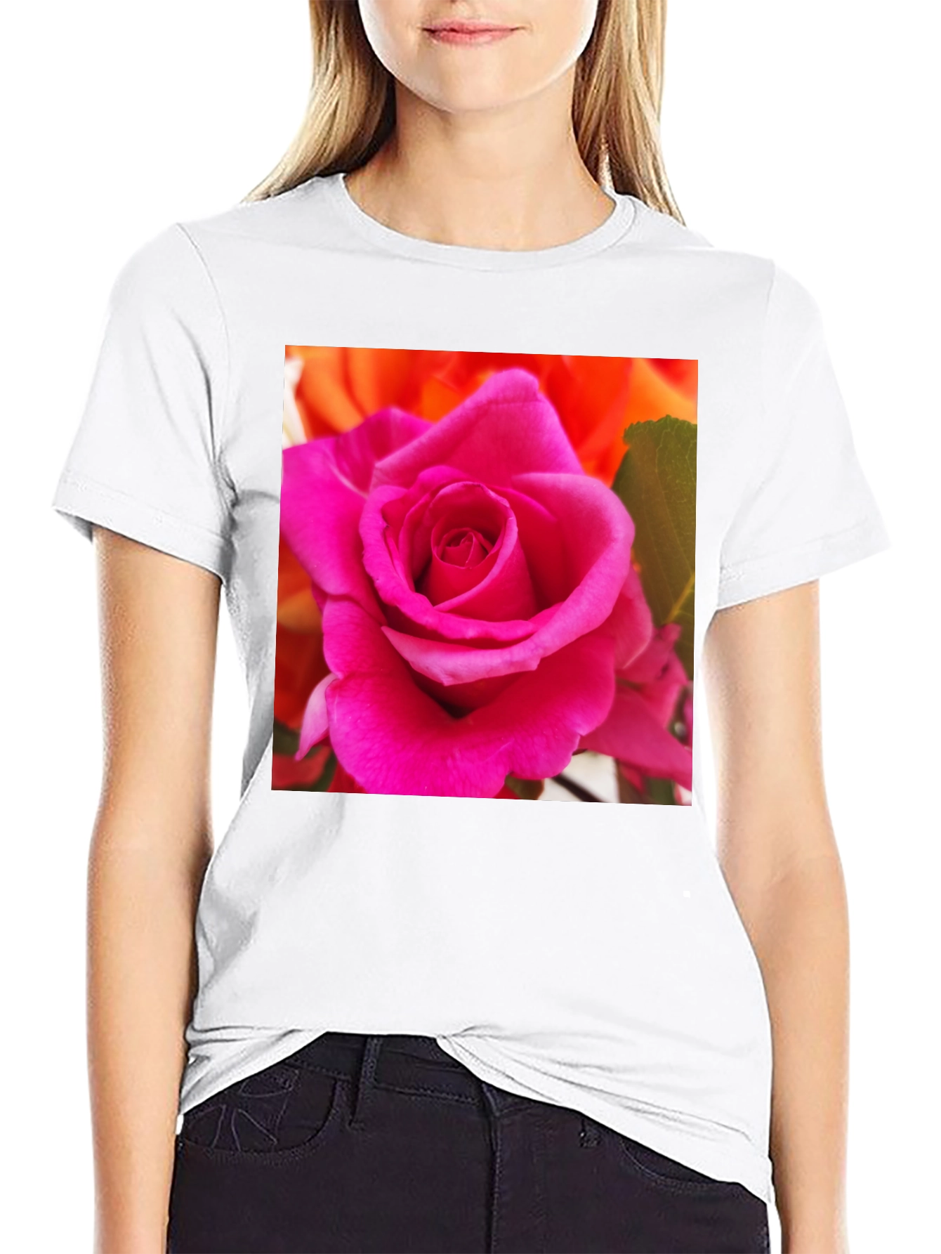 Floral Rose Graphic Tee - Modern Black T-Shirt