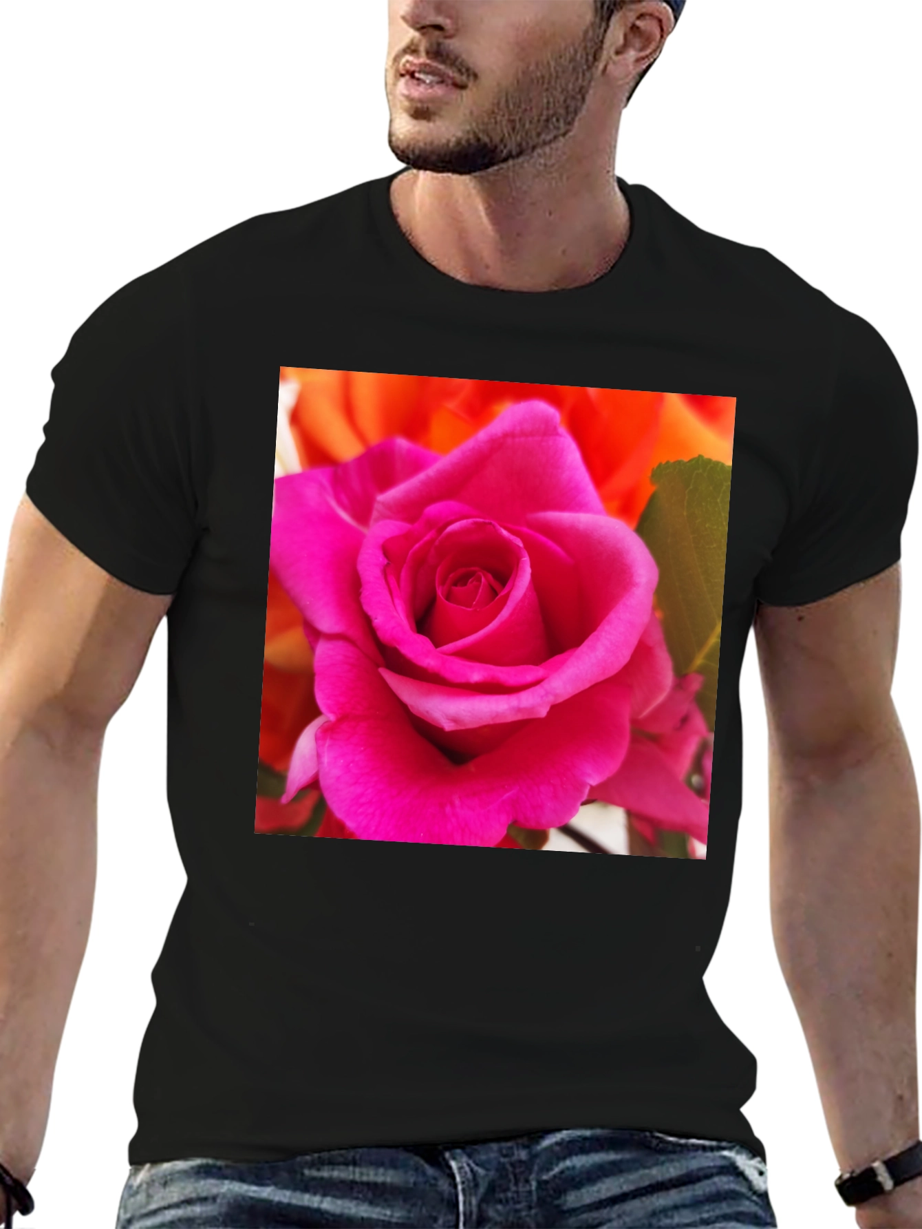 Floral Rose Graphic Tee - Modern Black T-Shirt