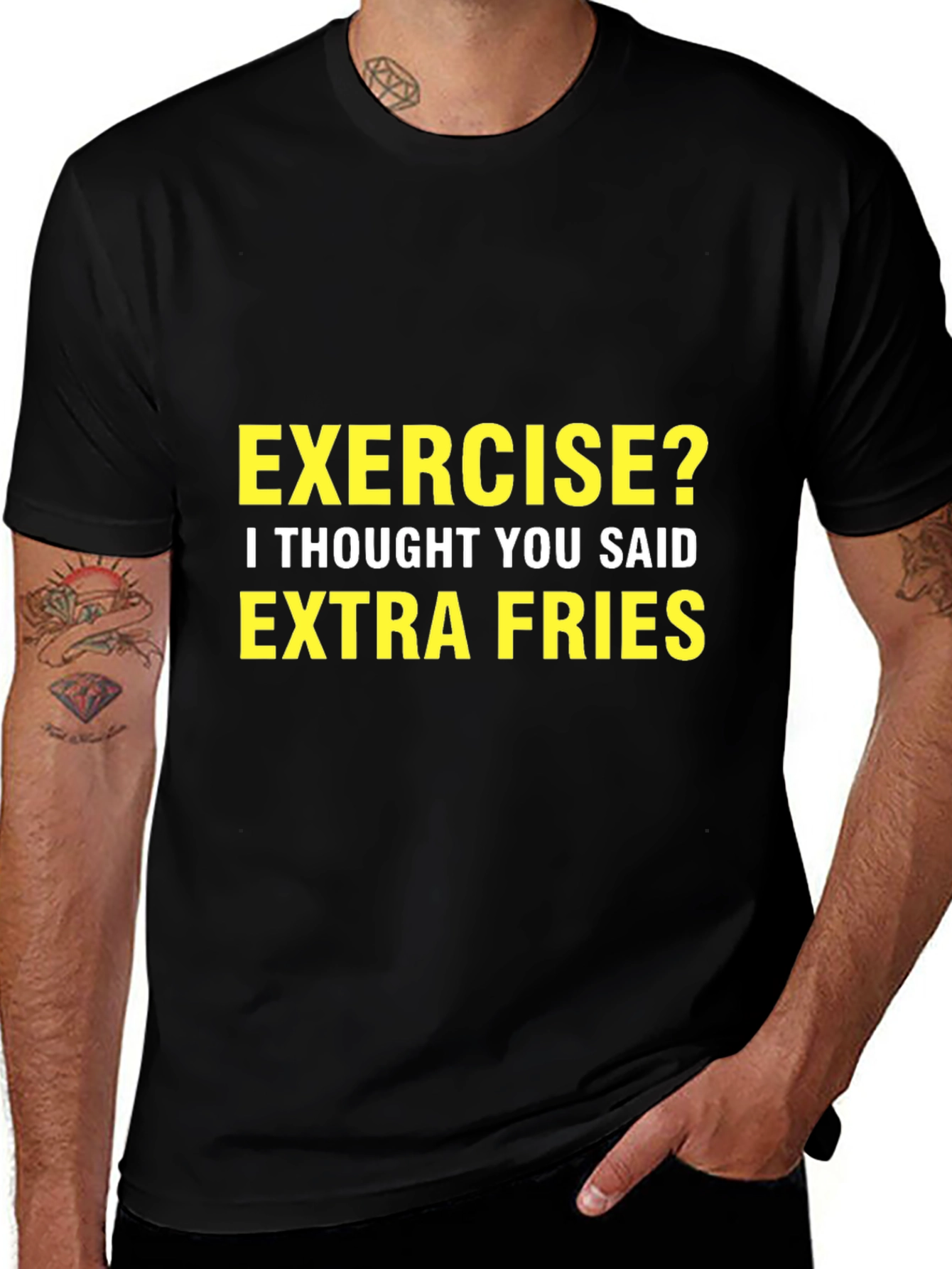 Exercise? Extra Fries Black Graphic Tee
