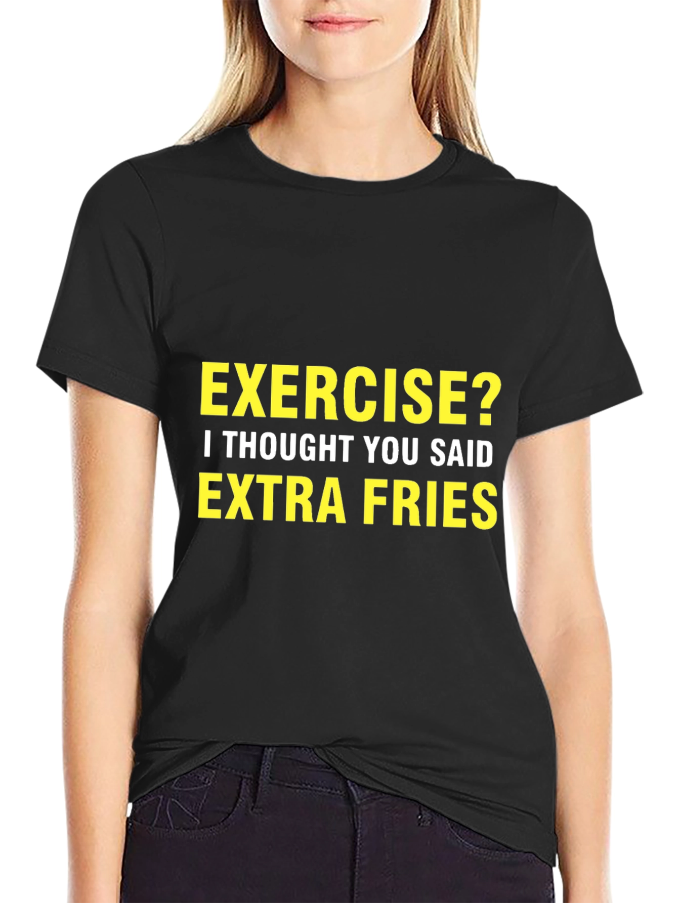 Exercise? Extra Fries Black Graphic Tee