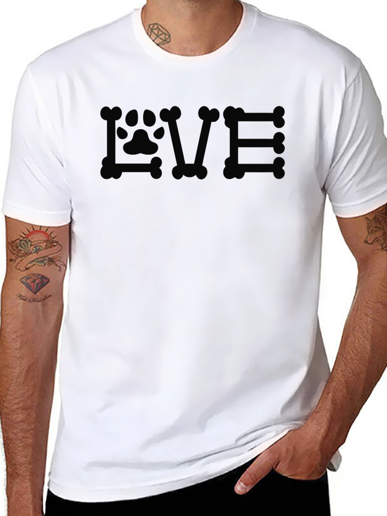 Dog Lover Paw Print T-Shirt - Bone Lettering