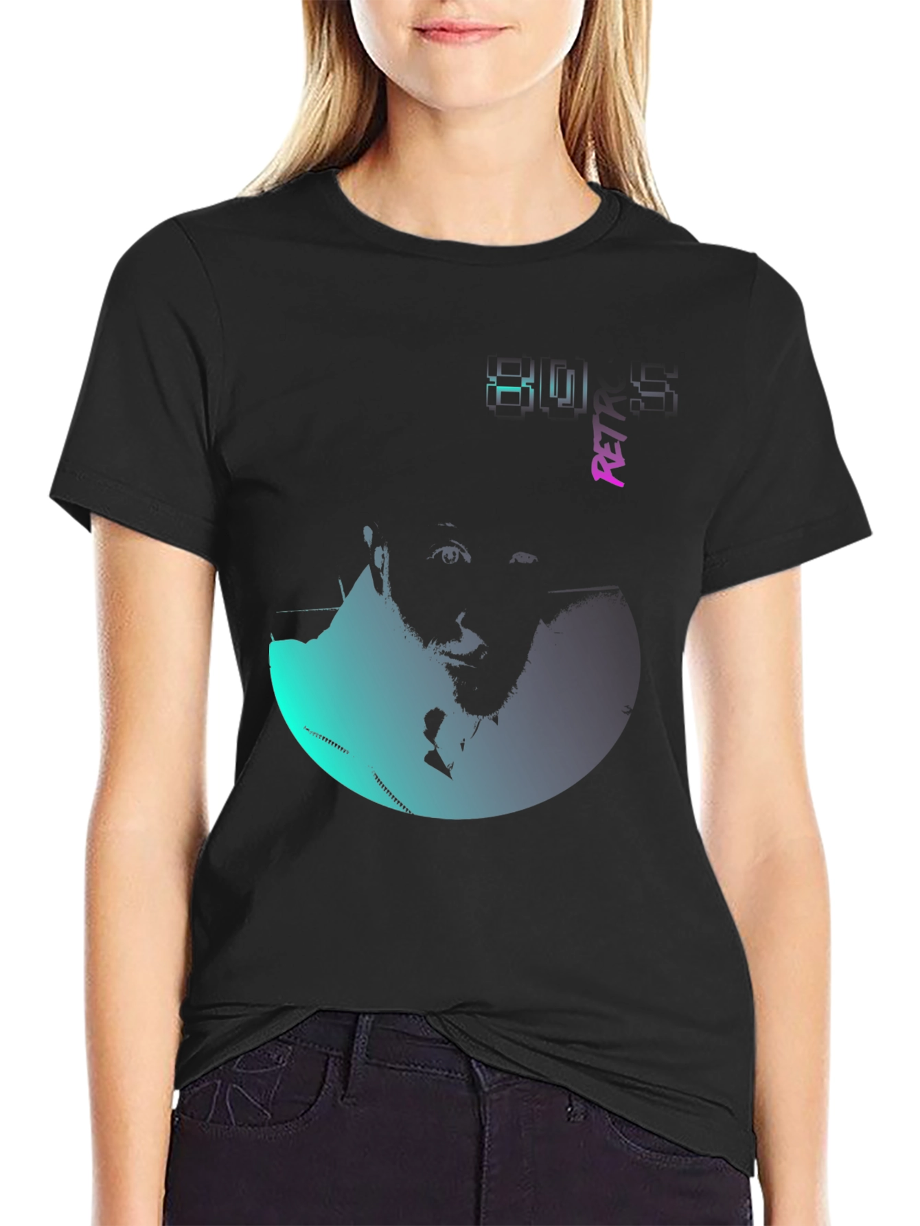 Retro Portrait Graphic Print T-Shirt