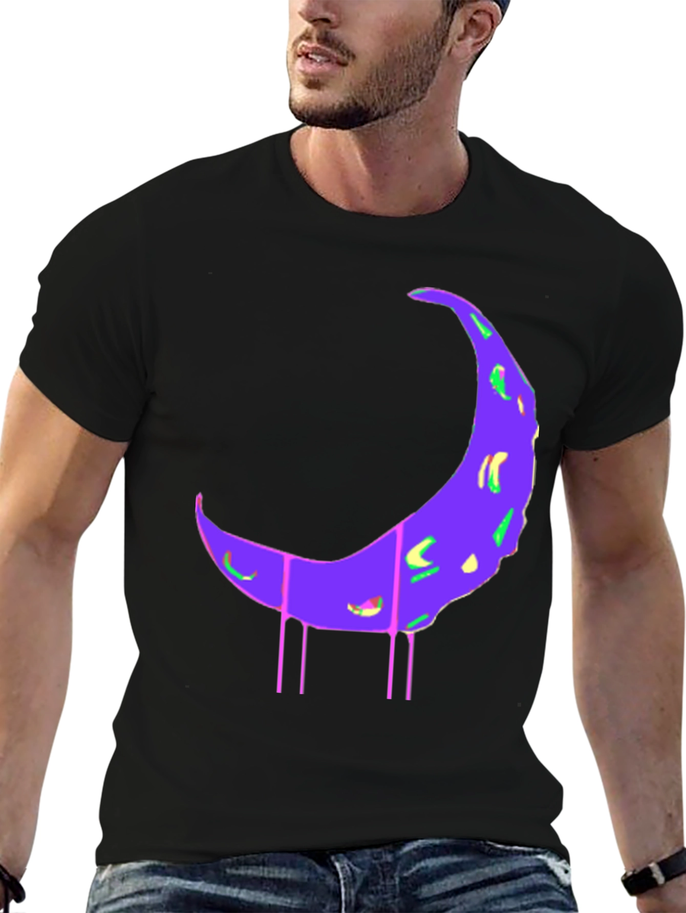 Black T-Shirt with Abstract Moon Print