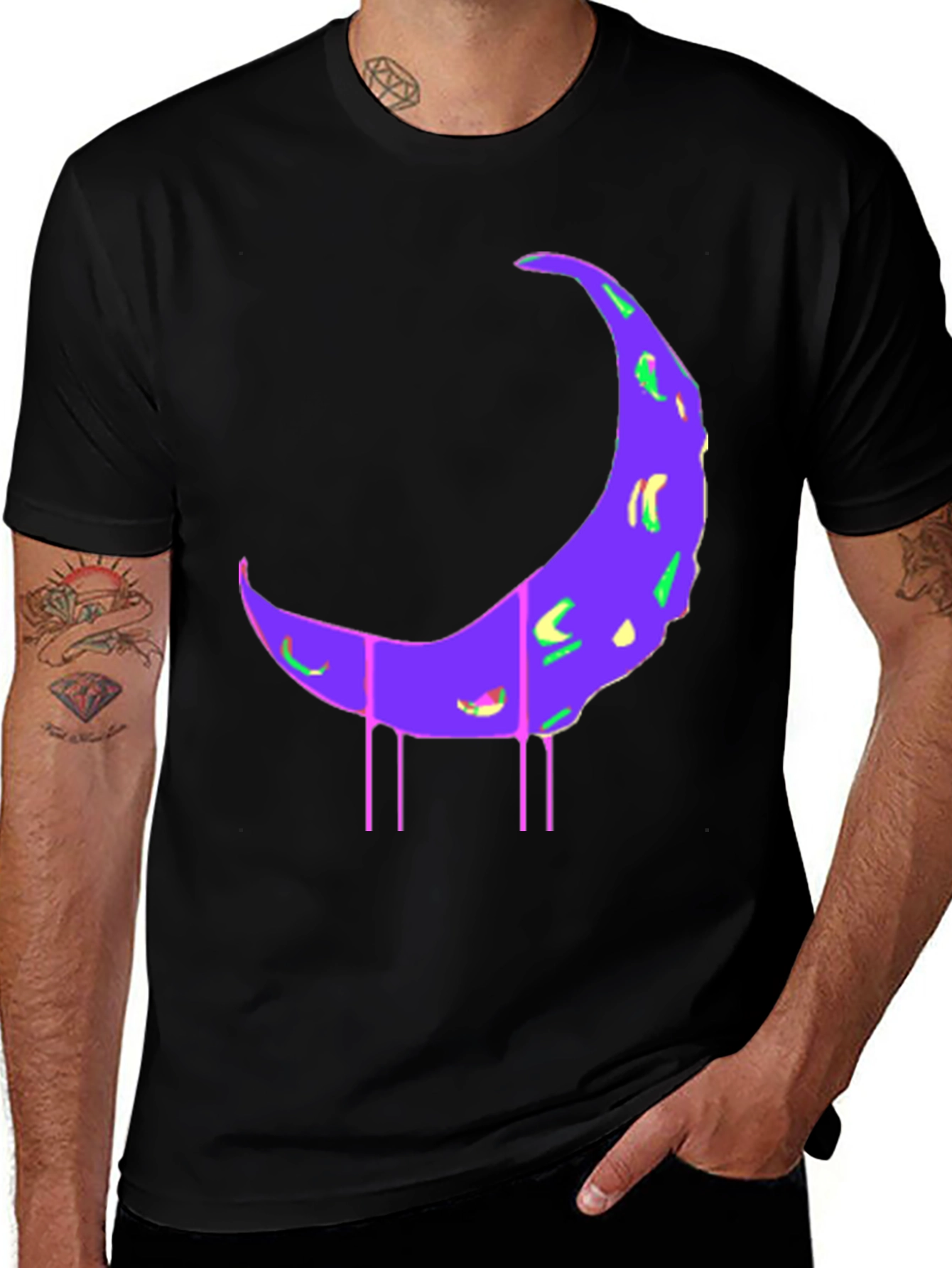 Black T-Shirt with Abstract Moon Print