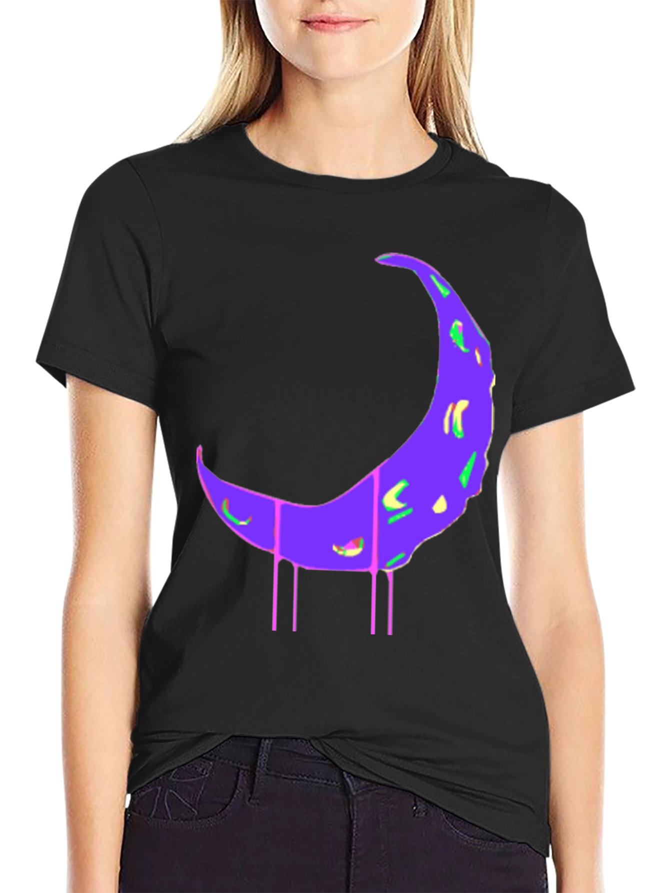 Black T-Shirt with Abstract Moon Print