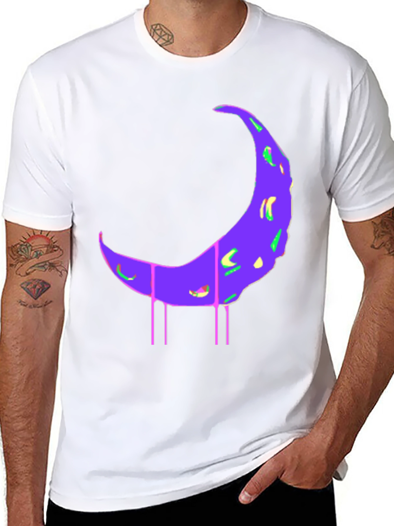 Black T-Shirt with Abstract Moon Print