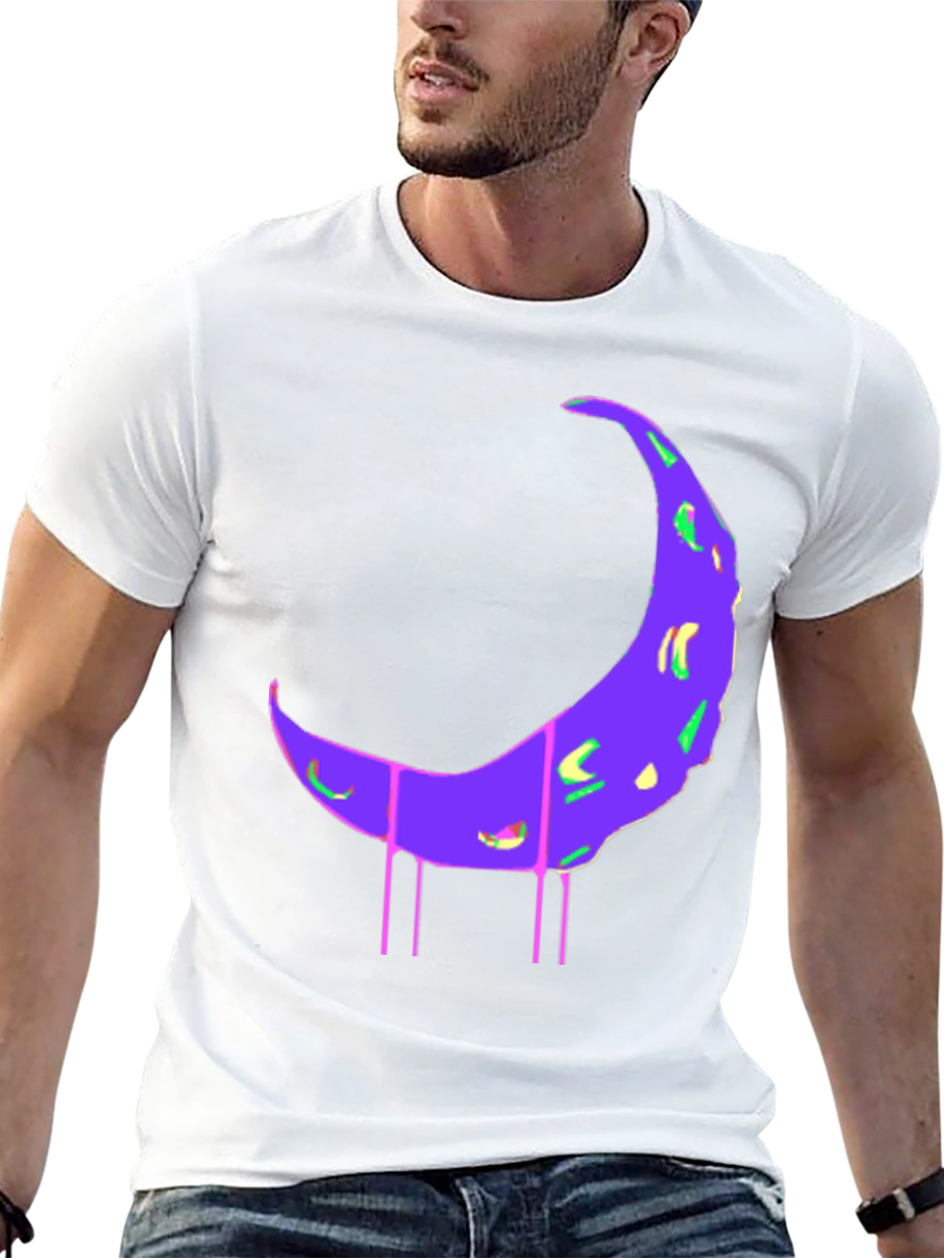 Black T-Shirt with Abstract Moon Print