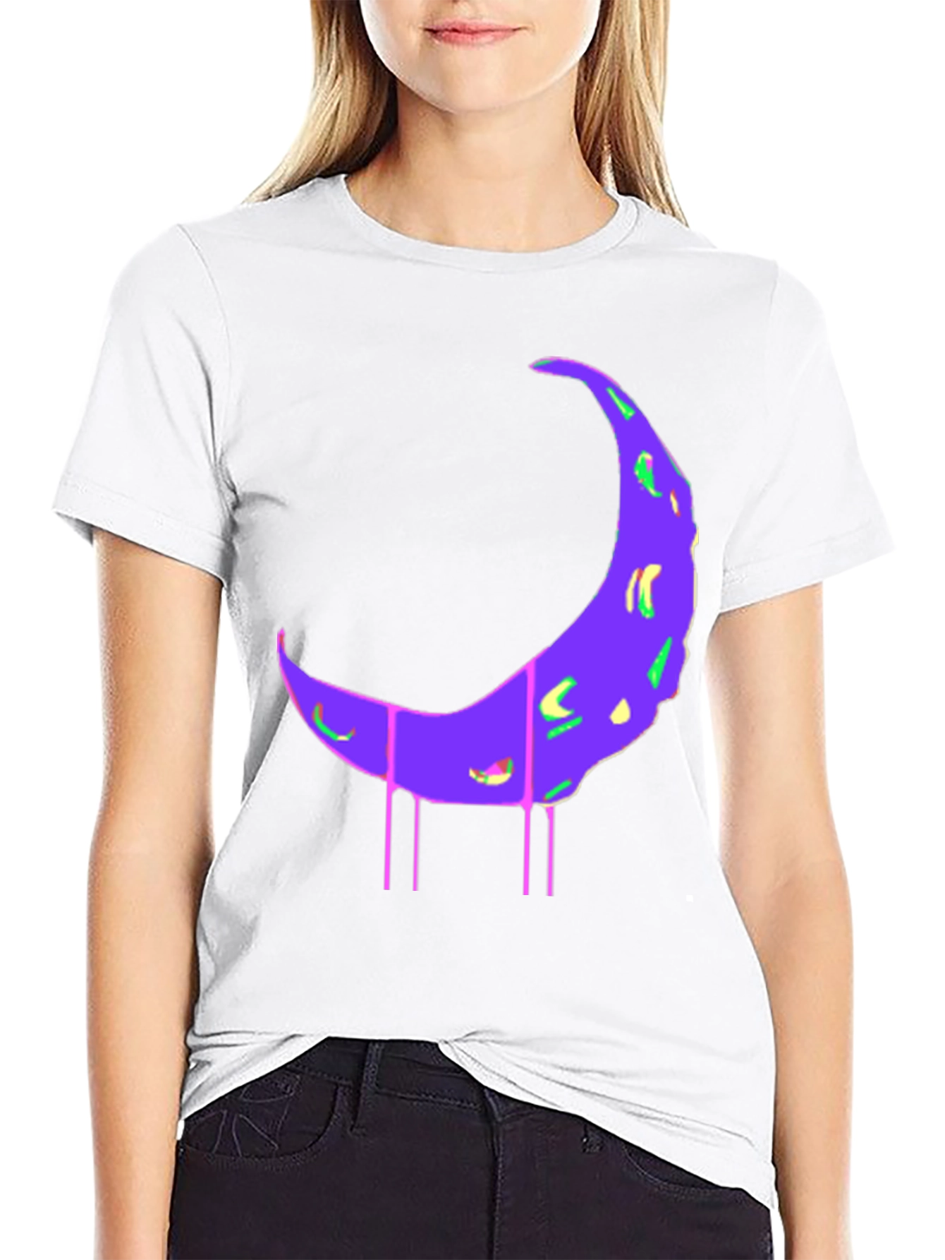 Black T-Shirt with Abstract Moon Print