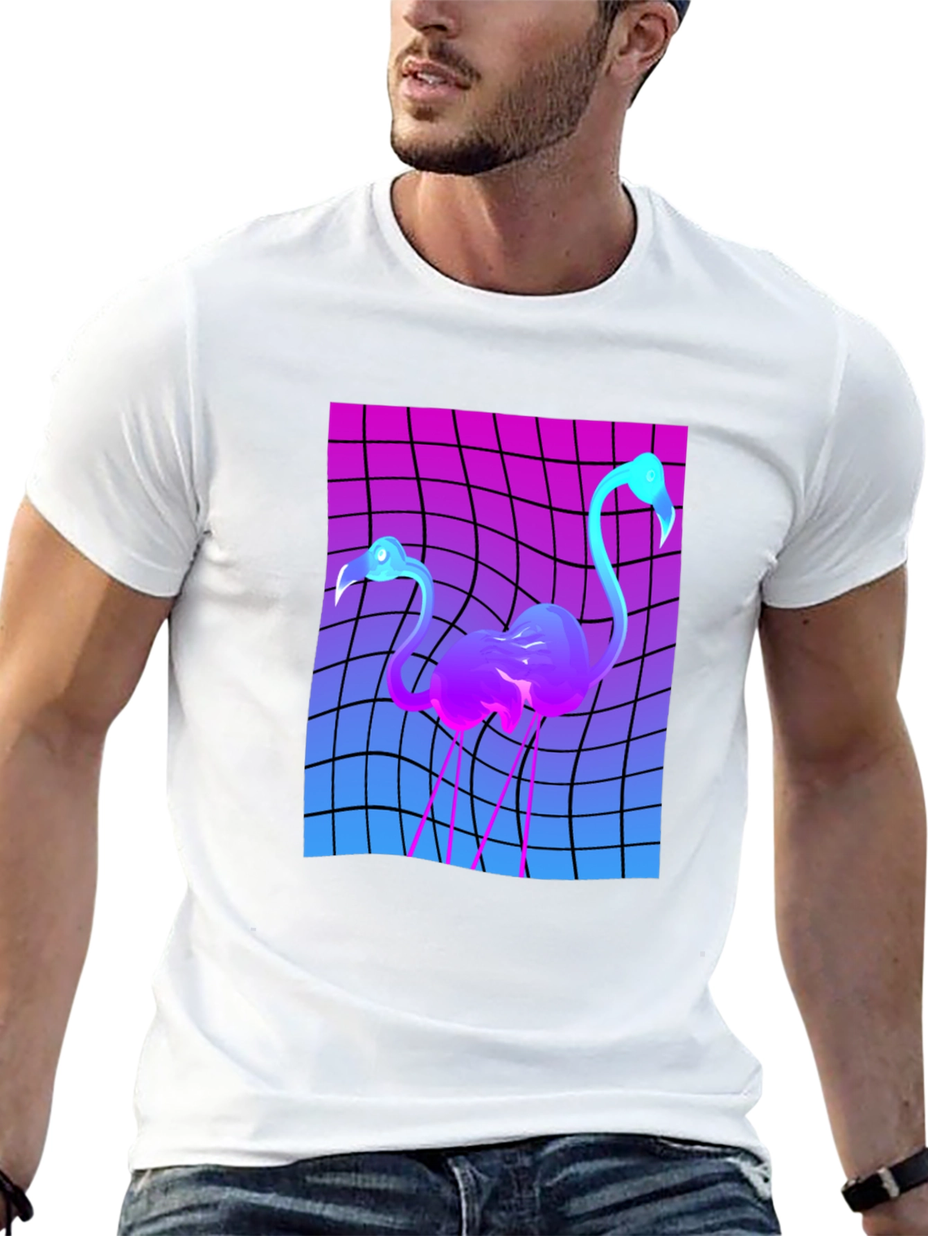 Retro Flamingo Graphic T-Shirt - Vaporwave Style Tee