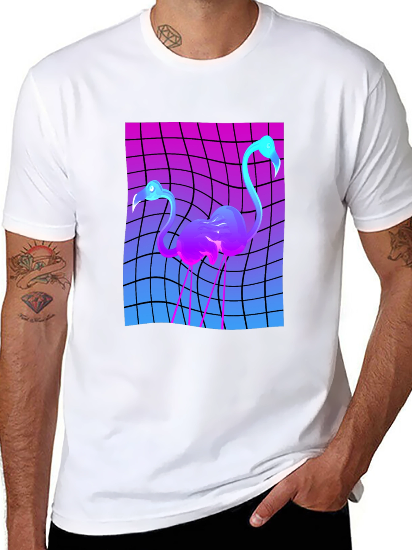 Retro Flamingo Graphic T-Shirt - Vaporwave Style Tee
