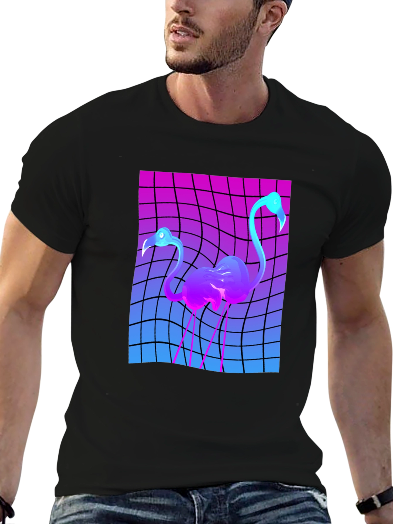 Retro Flamingo Graphic T-Shirt - Vaporwave Style Tee