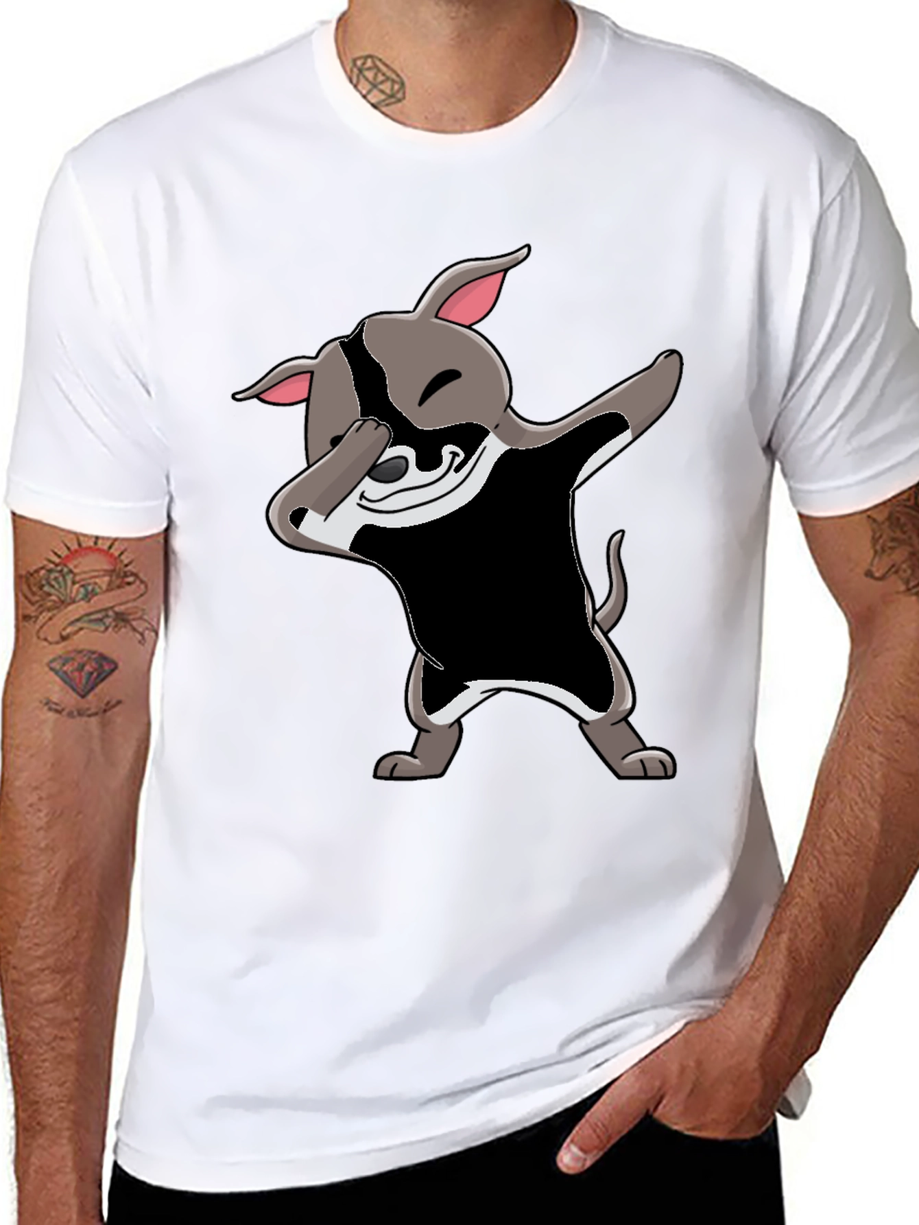 Dabbing Dog Graphic Tee - Black Cotton Blend