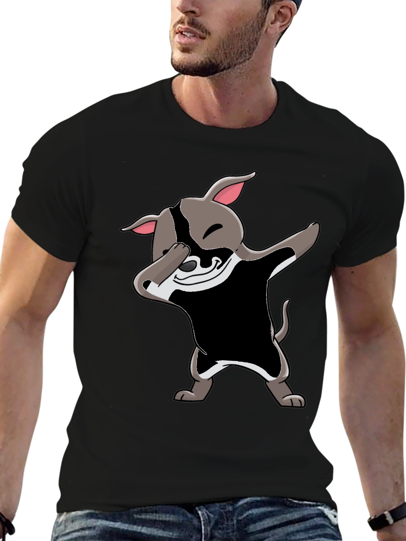 Dabbing Dog Graphic Tee - Black Cotton Blend