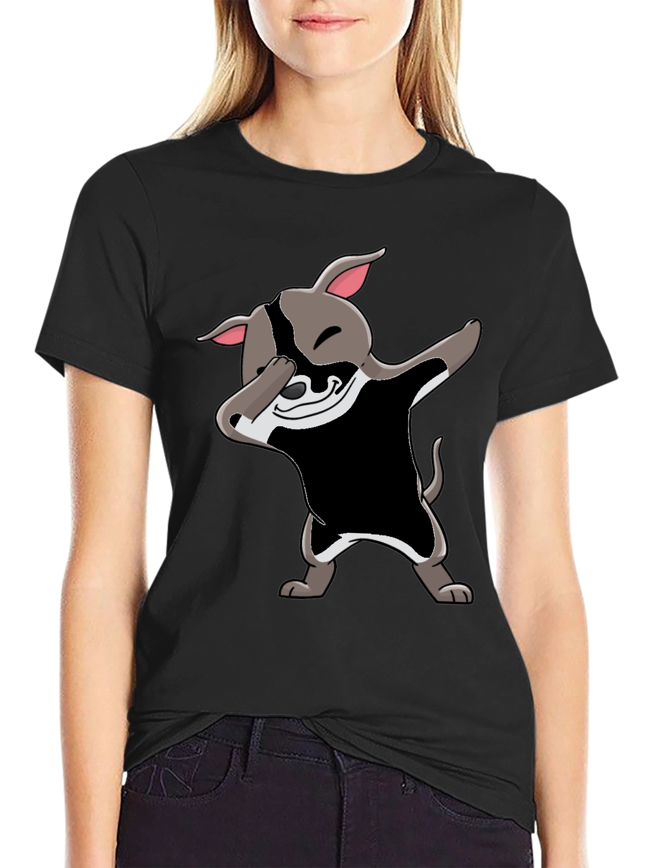Dabbing Dog Graphic Tee - Black Cotton Blend