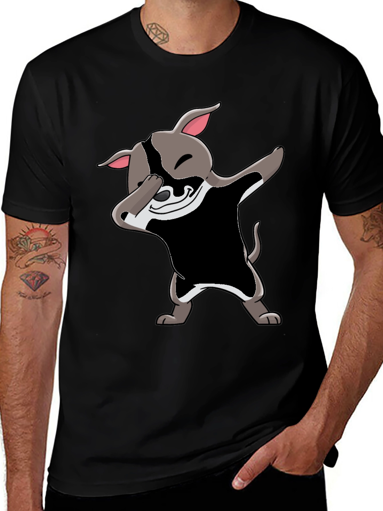 Dabbing Dog Graphic Tee - Black Cotton Blend
