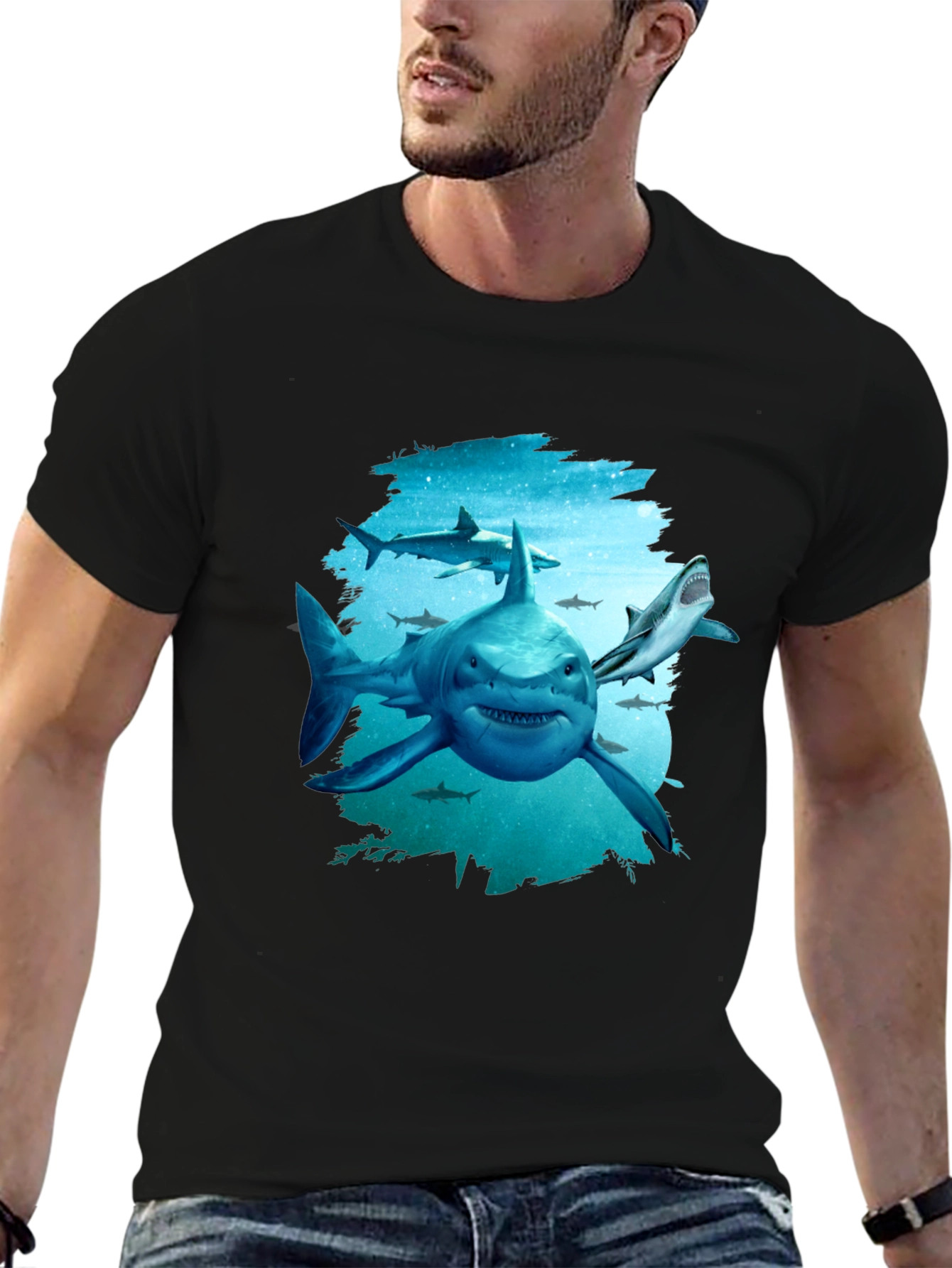 Shark Graphic Tee - Mens Black T-Shirt
