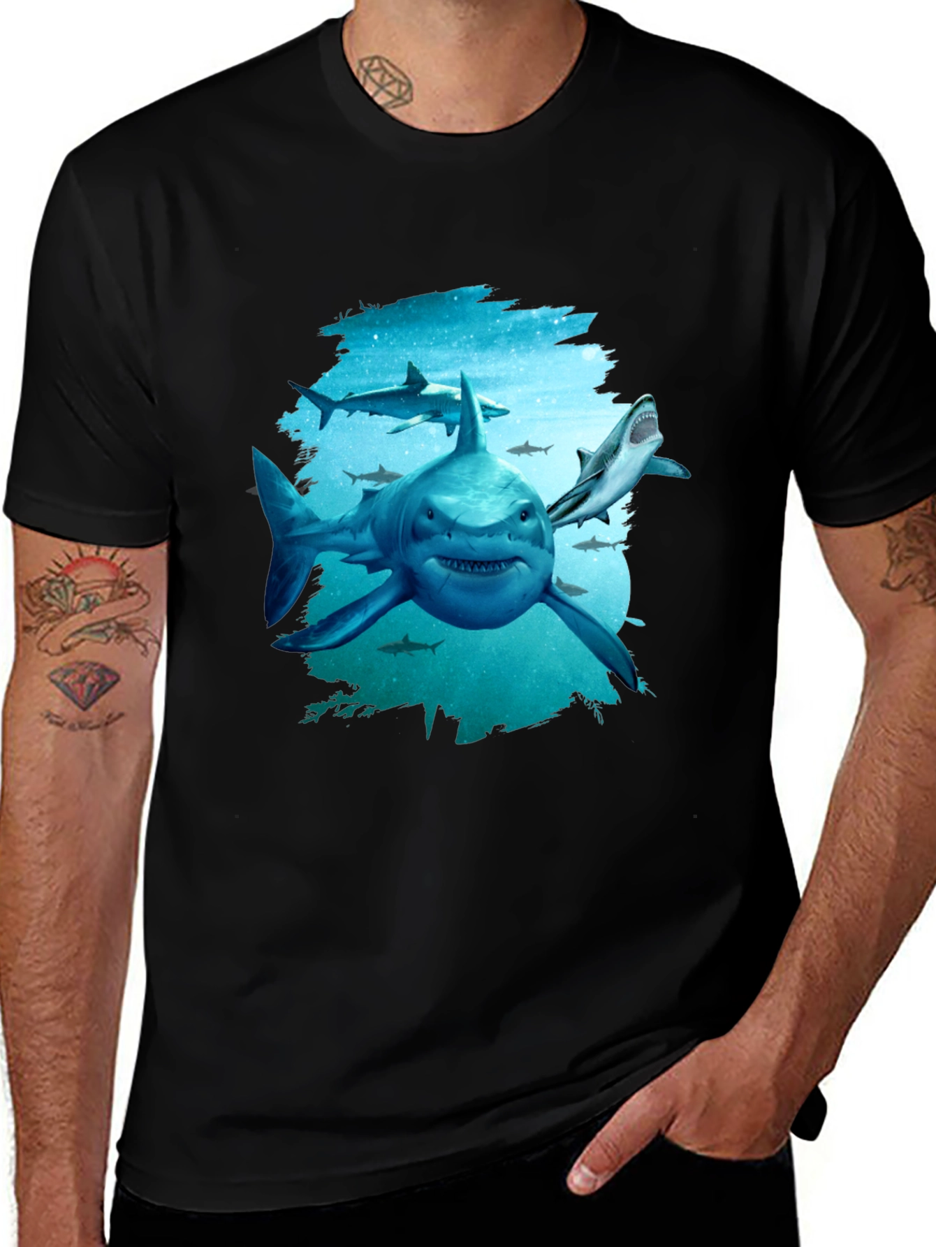 Shark Graphic Tee - Mens Black T-Shirt