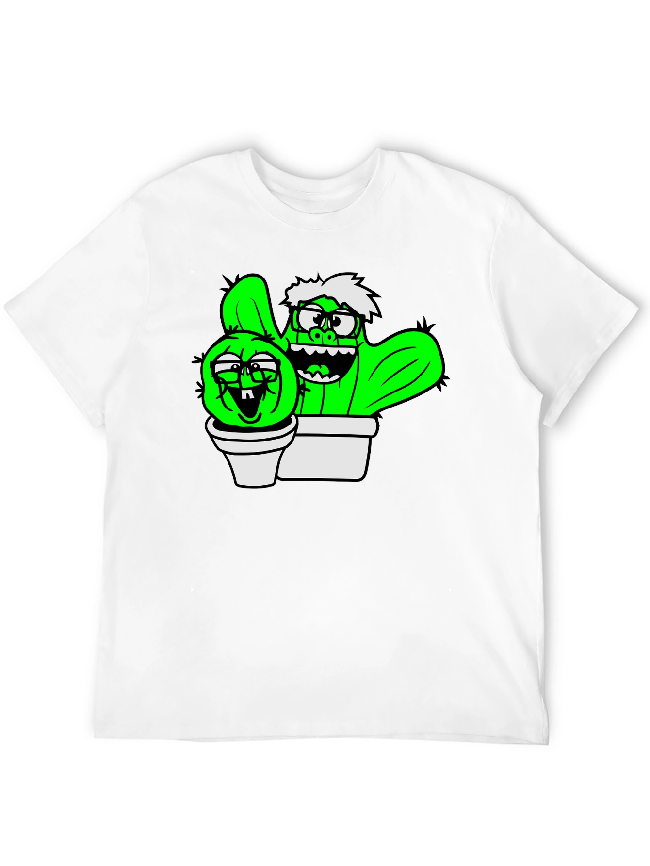 Cactus Cartoon Graphic Black T-Shirt