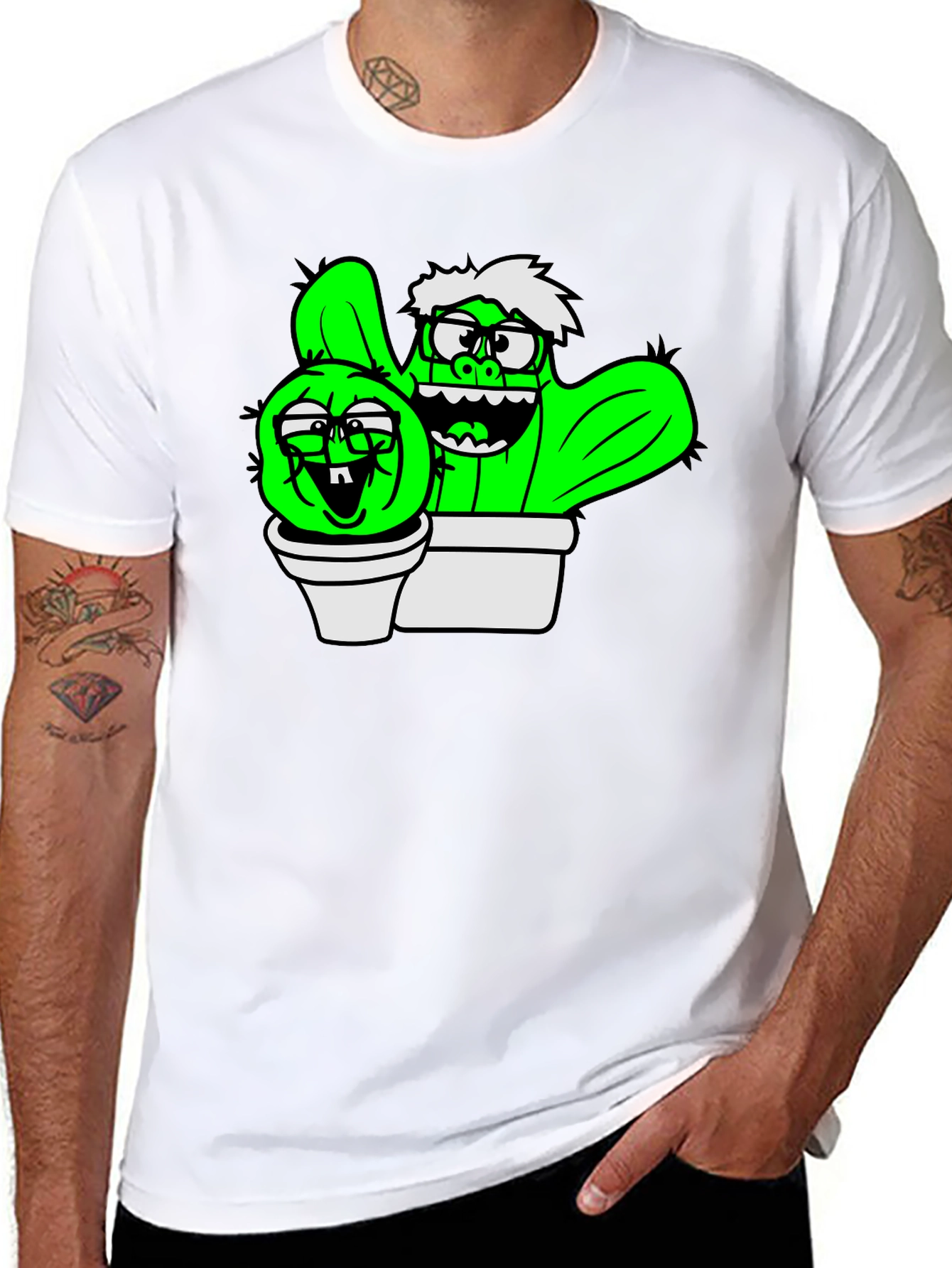 Cactus Cartoon Graphic Black T-Shirt