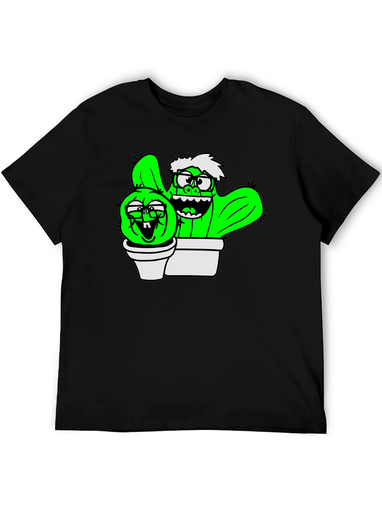 Cactus Cartoon Graphic Black T-Shirt
