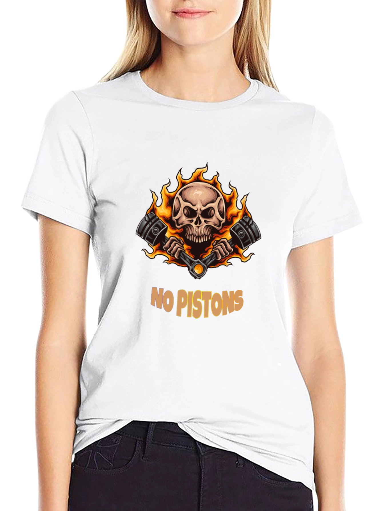 Skull & Pistons Graphic Tee - Black Cotton Blend