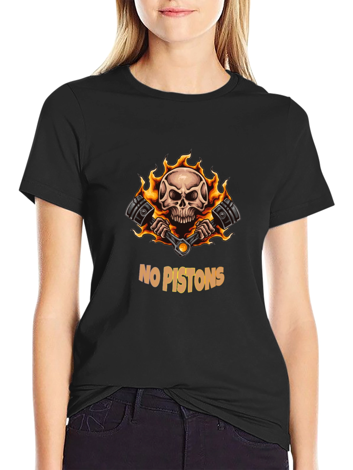 Skull & Pistons Graphic Tee - Black Cotton Blend