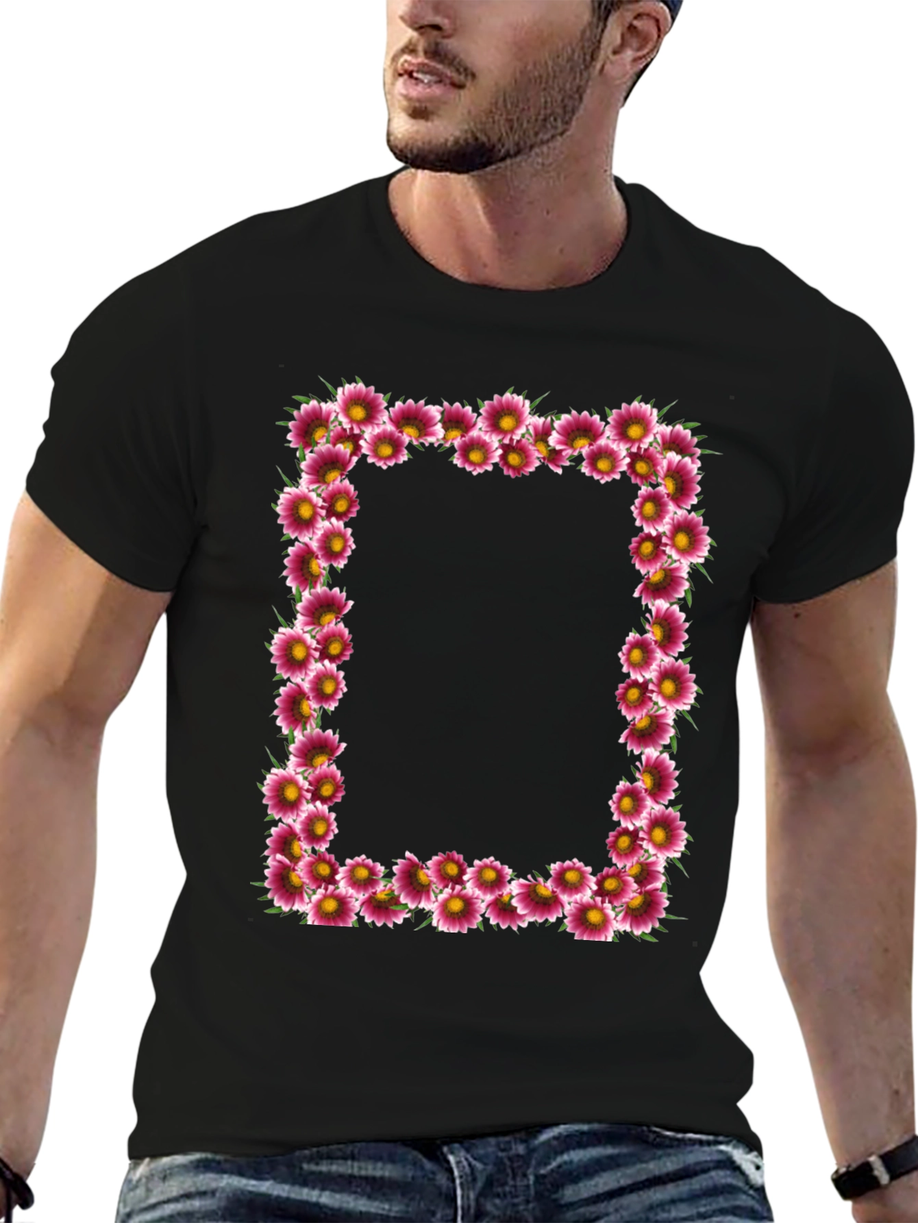 Floral Frame Black T-Shirt