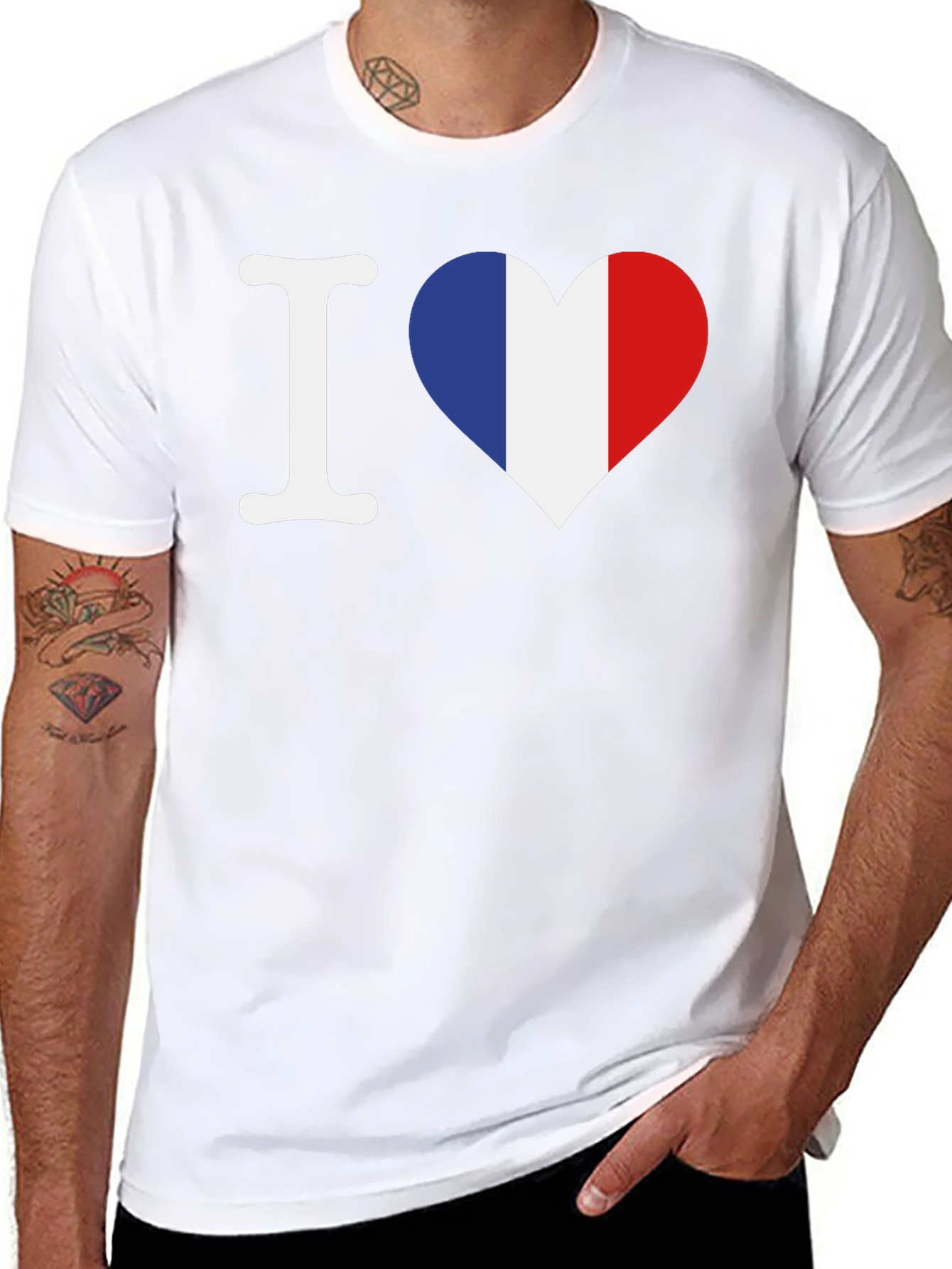I Love France T-Shirt - French Flag Heart Graphic