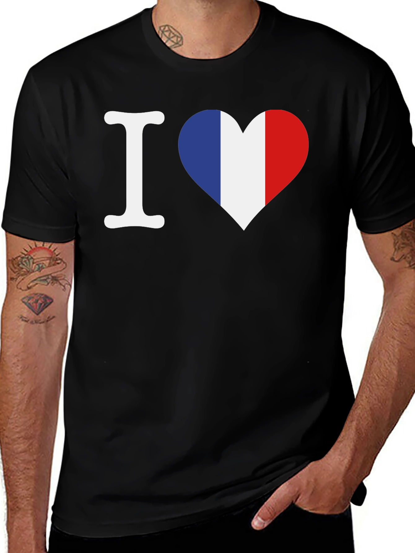 I Love France T-Shirt - French Flag Heart Graphic