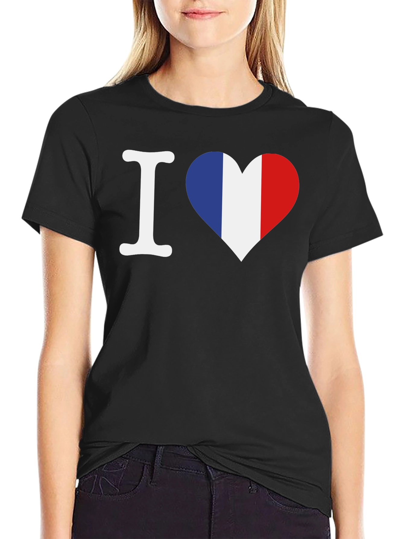I Love France T-Shirt - French Flag Heart Graphic