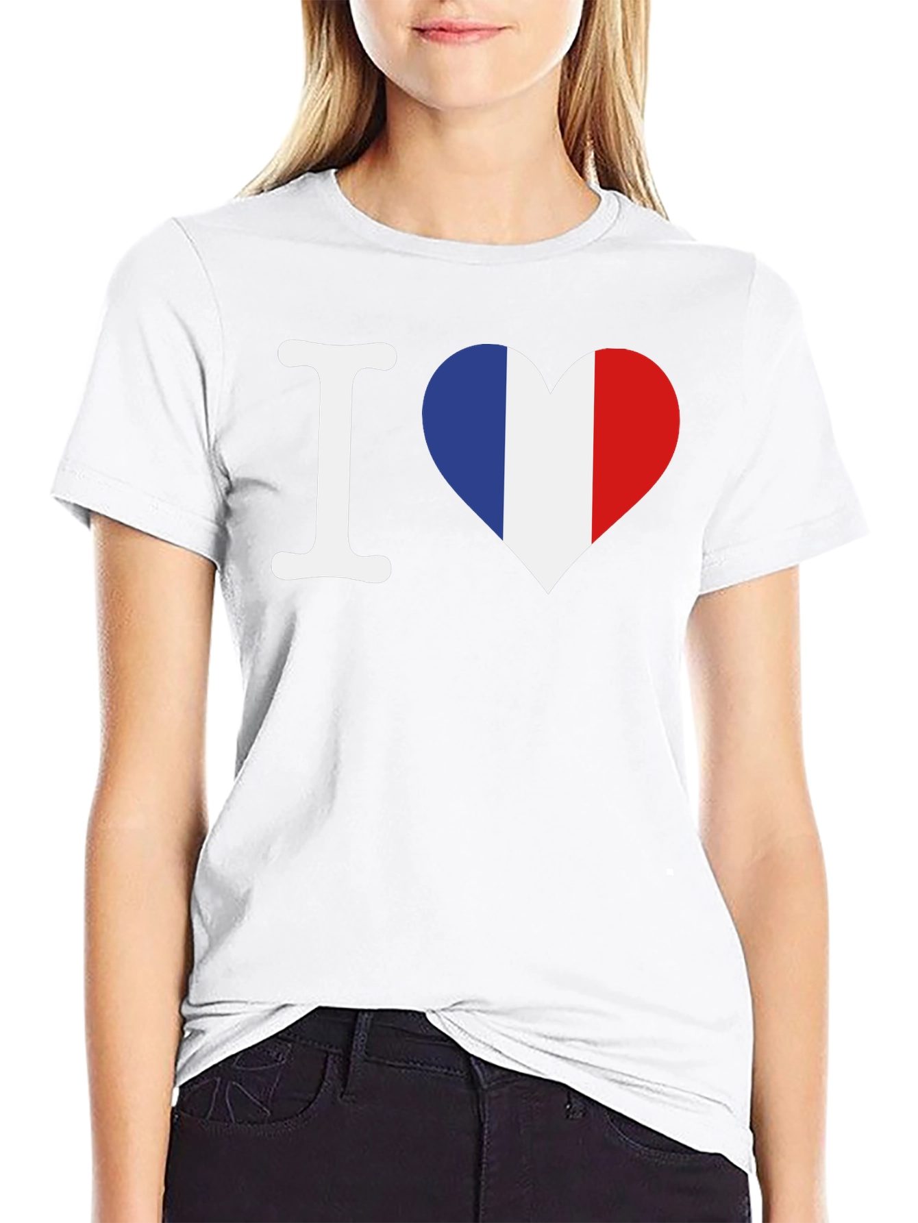 I Love France T-Shirt - French Flag Heart Graphic