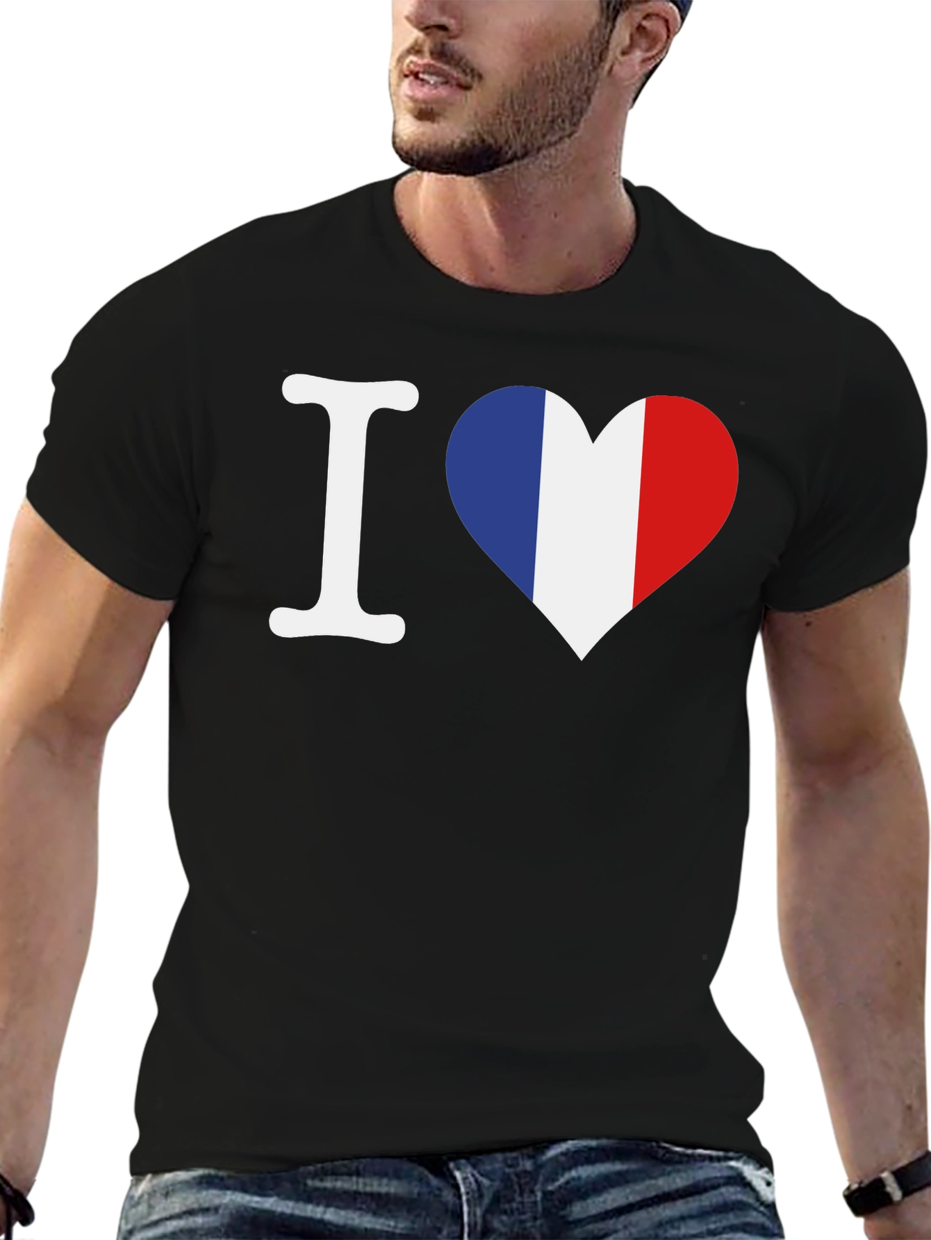 I Love France T-Shirt - French Flag Heart Graphic