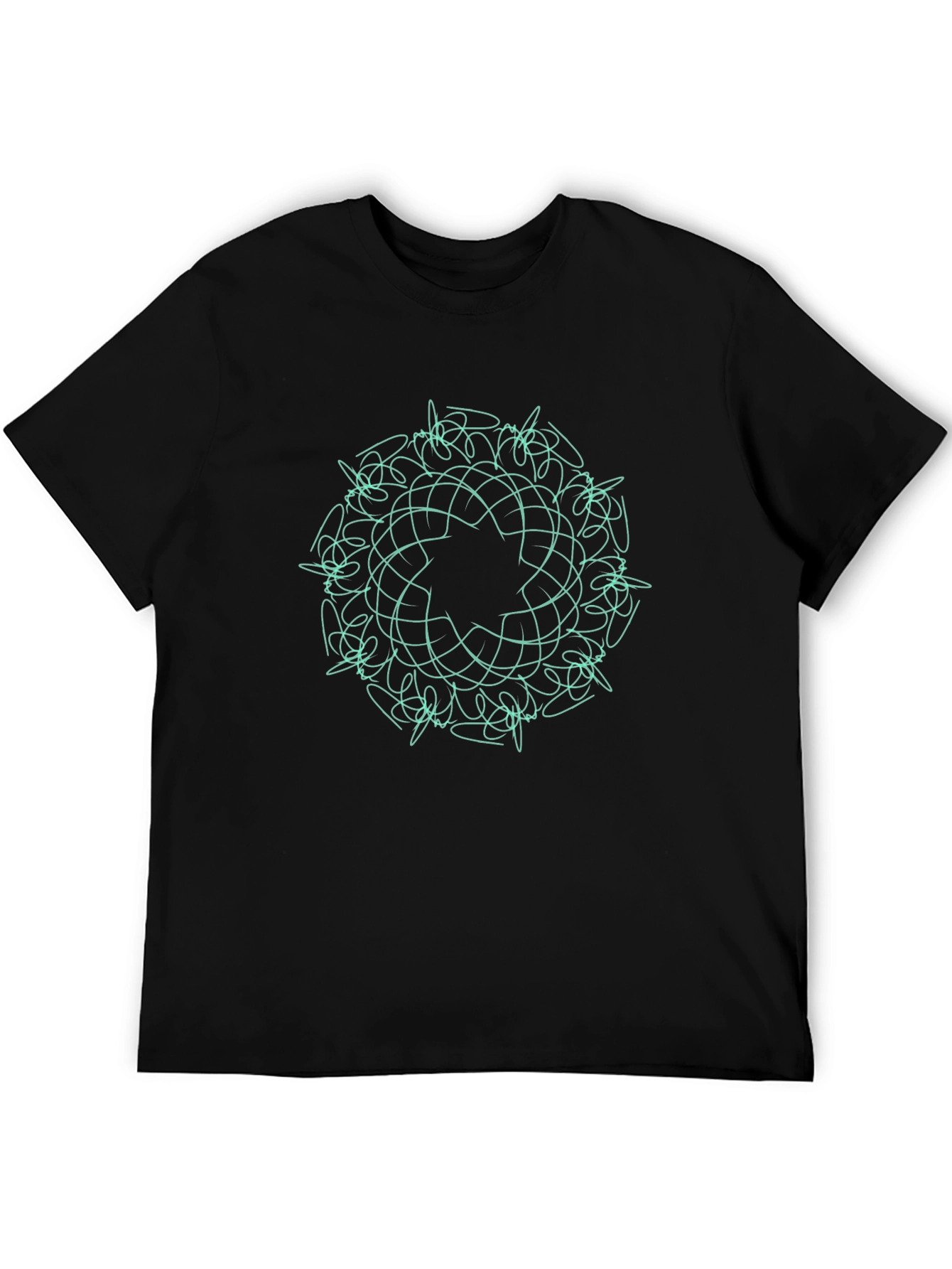 Black T-Shirt with Teal Geometric Mandala Design