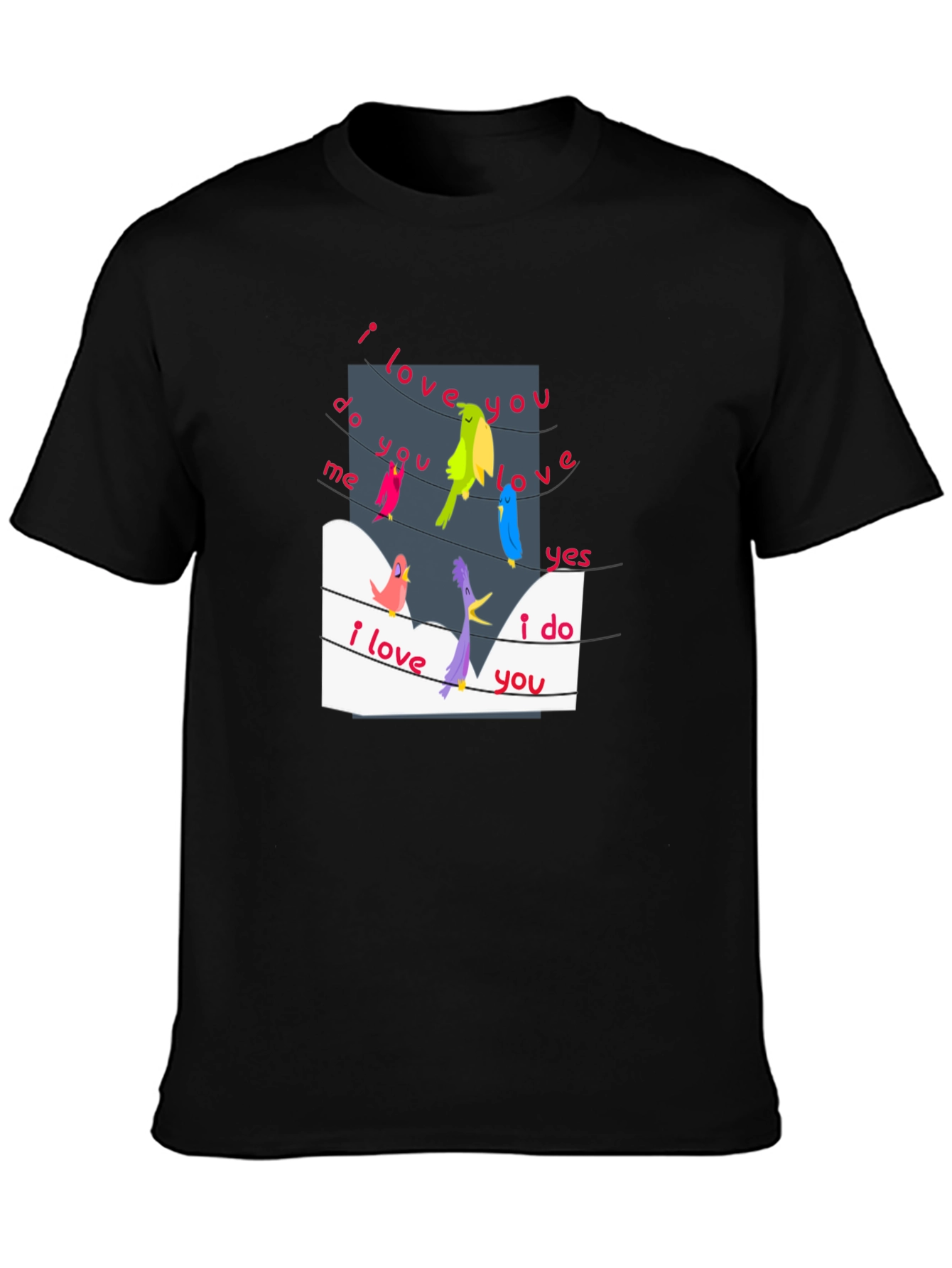 Whimsical Bird Song T-Shirt - I Love You Design