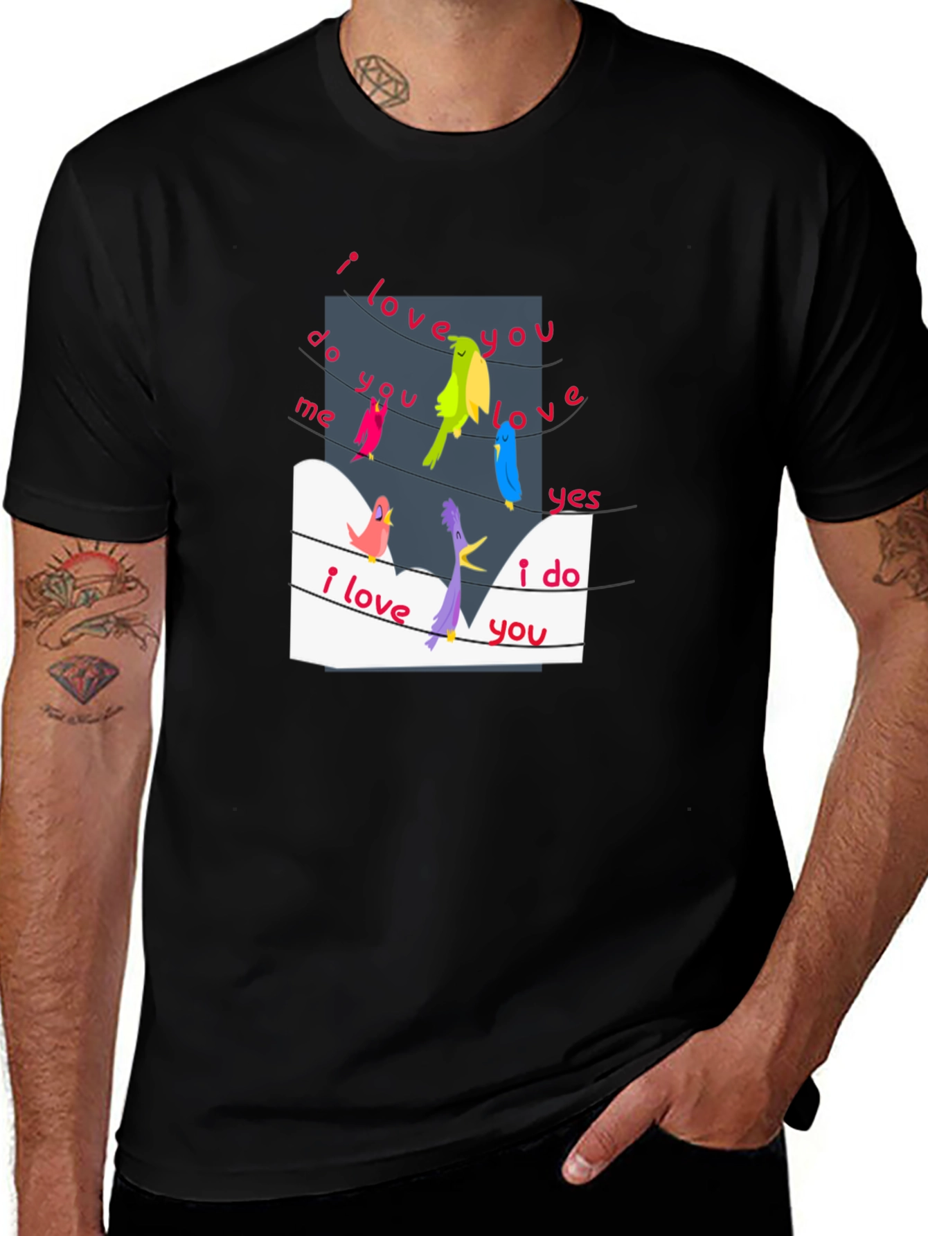Whimsical Bird Song T-Shirt - I Love You Design