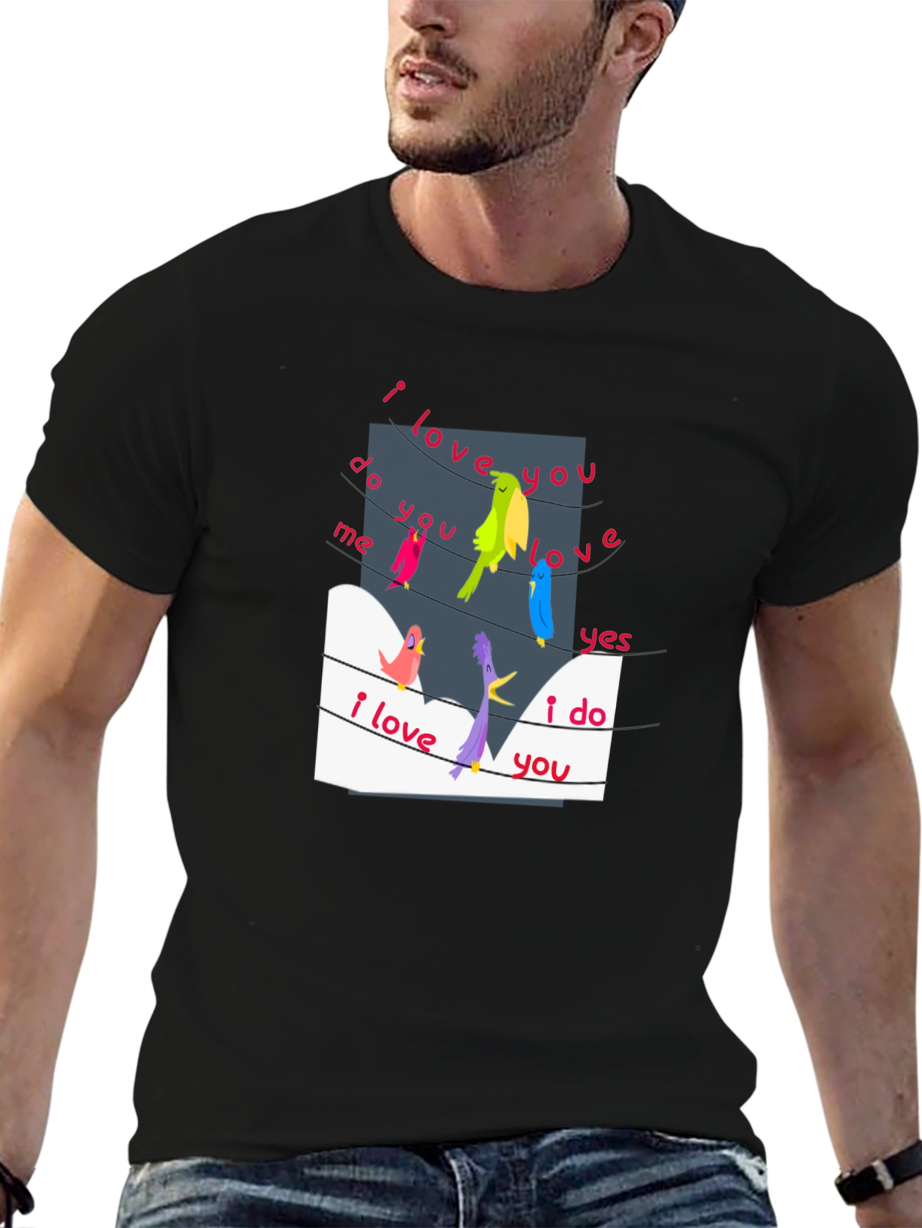 Whimsical Bird Song T-Shirt - I Love You Design